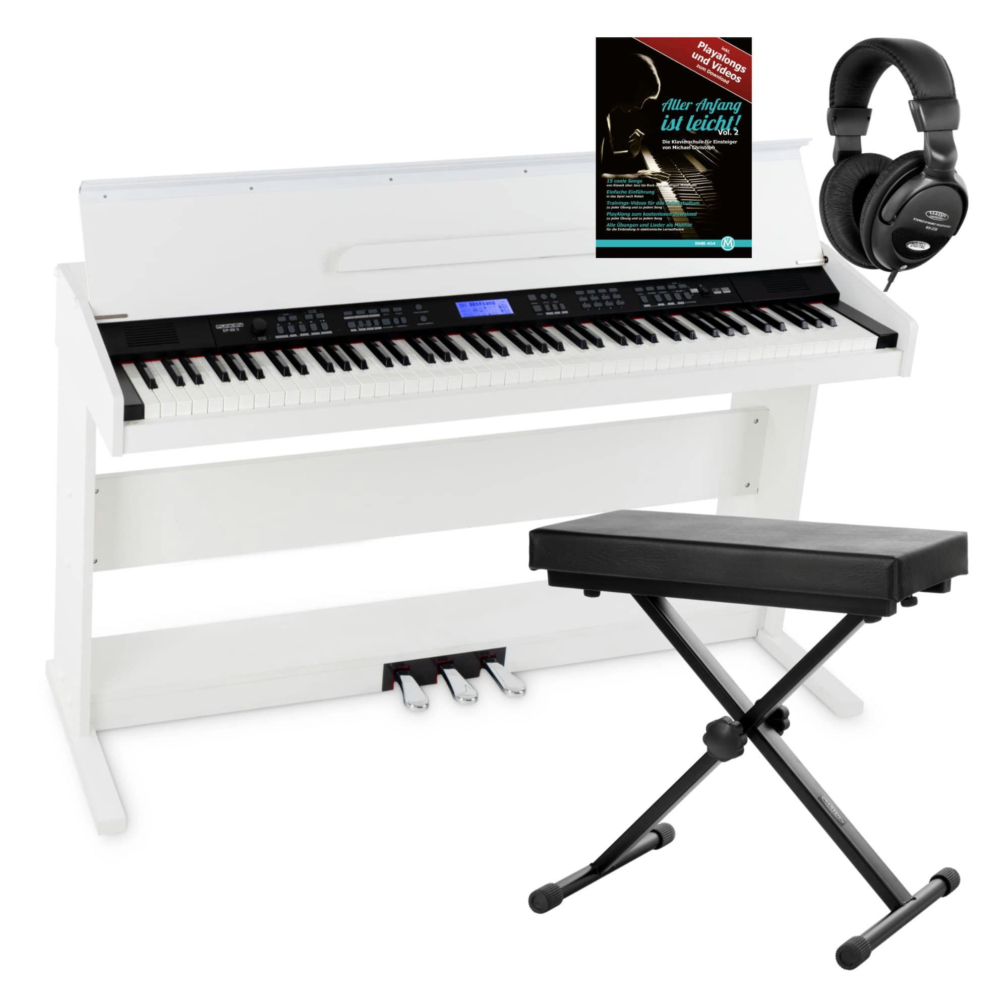 FunKey Digitalpiano DP-88 II E-Piano mit 88 anschlagsdynamische Tasten (Spar-Set, 4-St., inkl. Keyboardbank, Kopfhörer und Klavierschule), umfangreiche Begleitautomatik und Keyboard Chord Akkordbegleitung