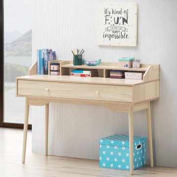 COSTWAY Schreibtisch, mit Schublade, aus Massivholz, 120 x 50 x 93 cm