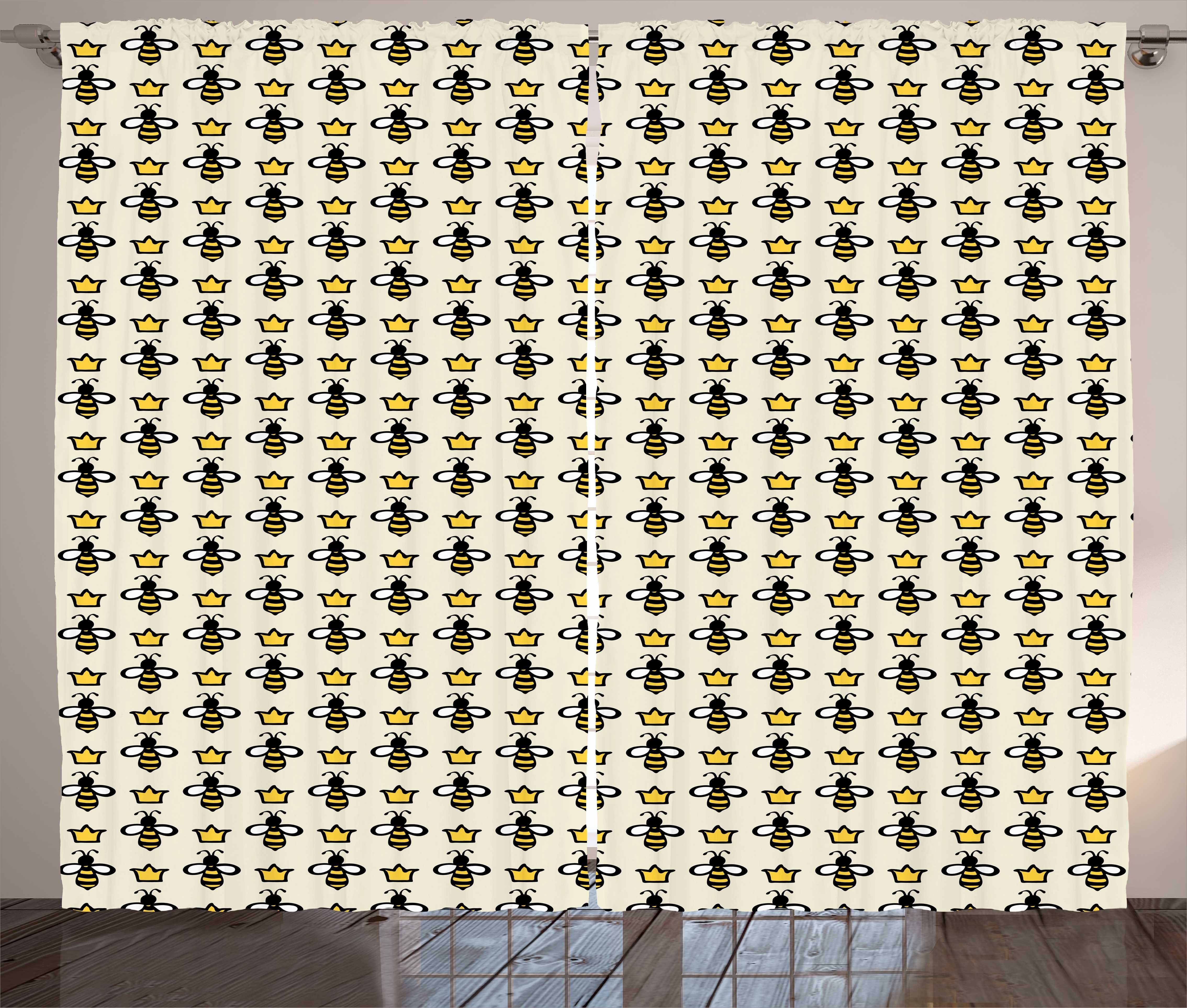Gardine Schlafzimmer Kräuselband Vorhang mit Schlaufen und Haken, Abakuhaus, Bienenkönigin Cartoon-Stil Bees Kronen