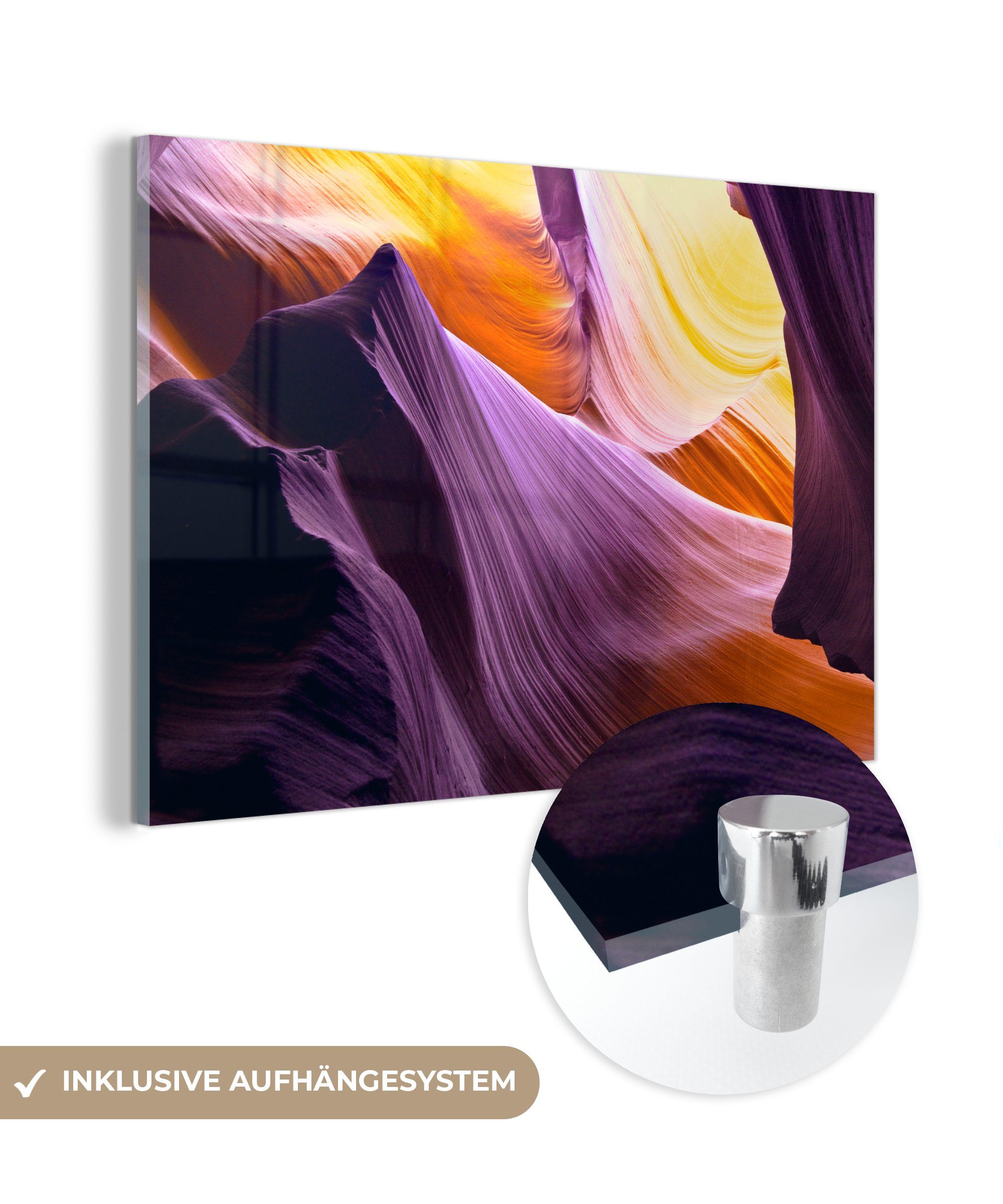 MuchoWow Acrylglasbild Bunte Steine im Sonnenlicht im Antelope Canyon, (1 St), Acrylglasbilder Wohnzimmer & Schlafzimmer