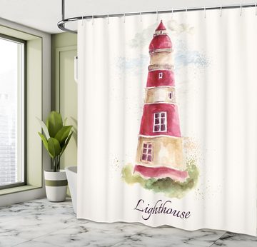 Abakuhaus Duschvorhang Moderner Digitaldruck mit 12 Haken auf Stoff Wasser Resistent Breite 175 cm, Höhe 180 cm, Leuchtturm Pastell Aquarelle