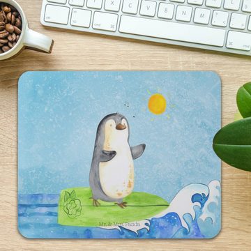 Mr. & Mrs. Panda Mauspad Pinguin Surfer - Eisblau - Geschenk, Urlaub, Computer zubehör, Wellen (1-St), Ergonomisch geformt
