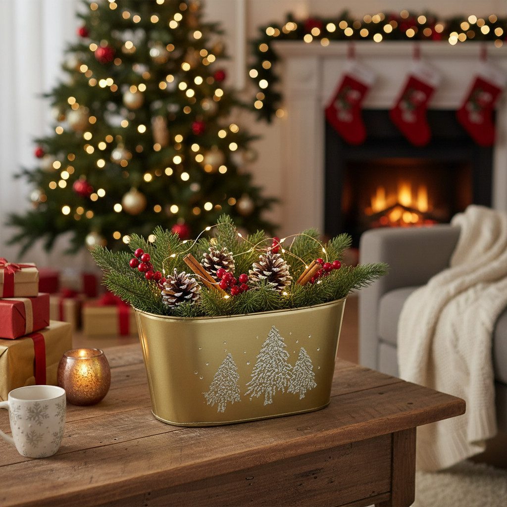 Florists Products Übertopf Dekoschale Metall Tannenbaummotiv Adventsdeko Weihnachtliche
