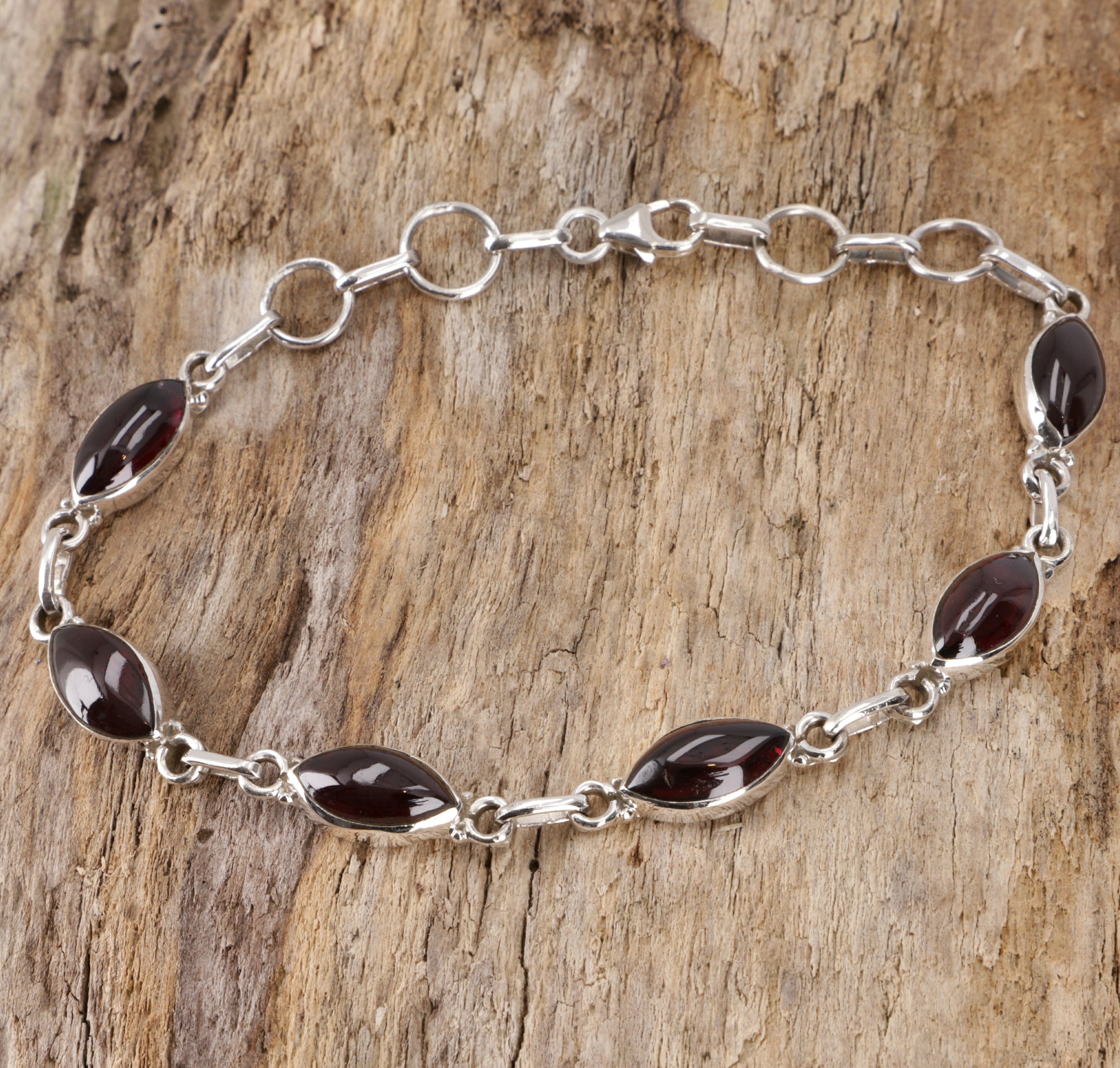 Guru-Shop Armreif Indisches Boho Silber Armband - Granat