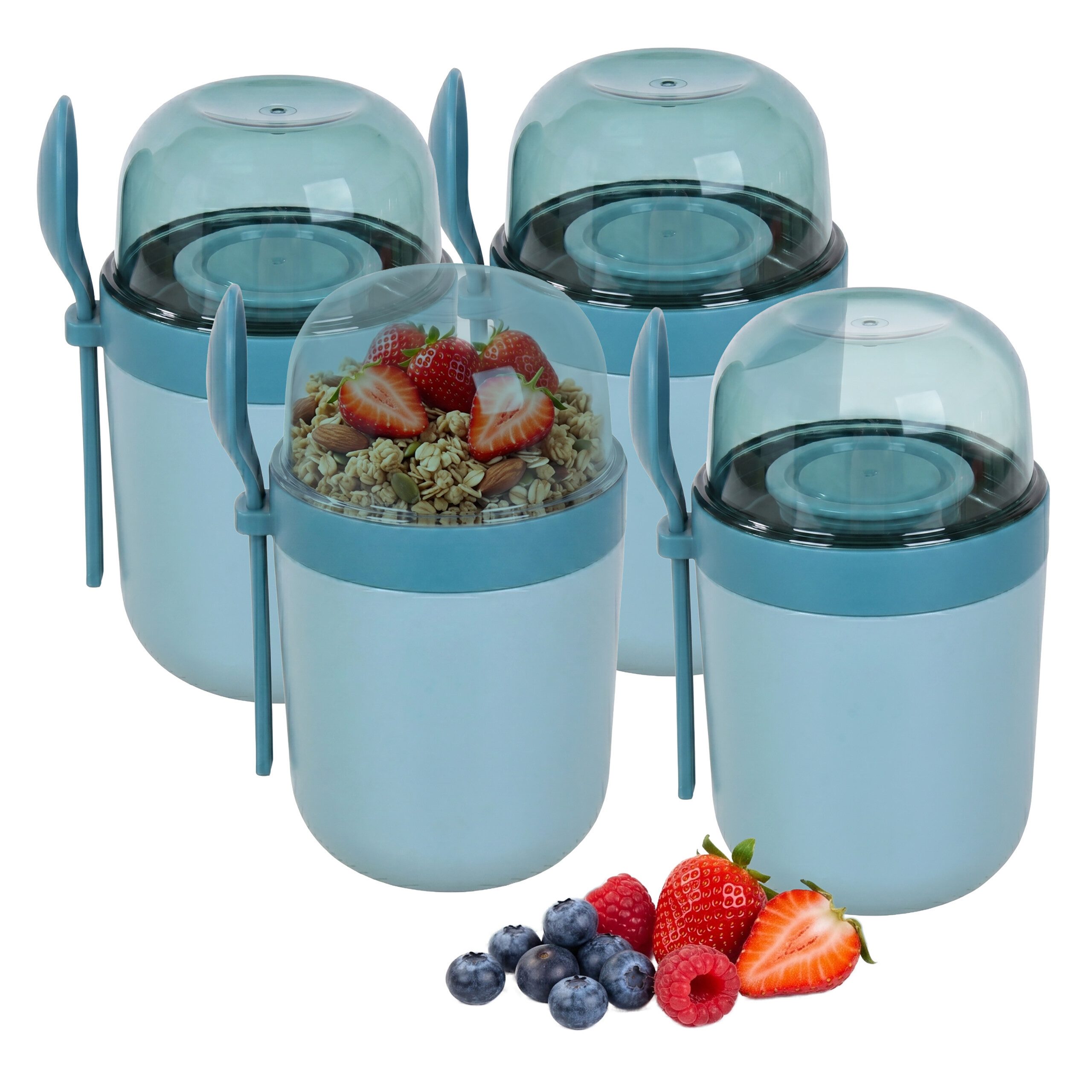 relaxdays Müslibox Müslibecher to go 4er Set, Kunststoff, (4-tlg), blau
