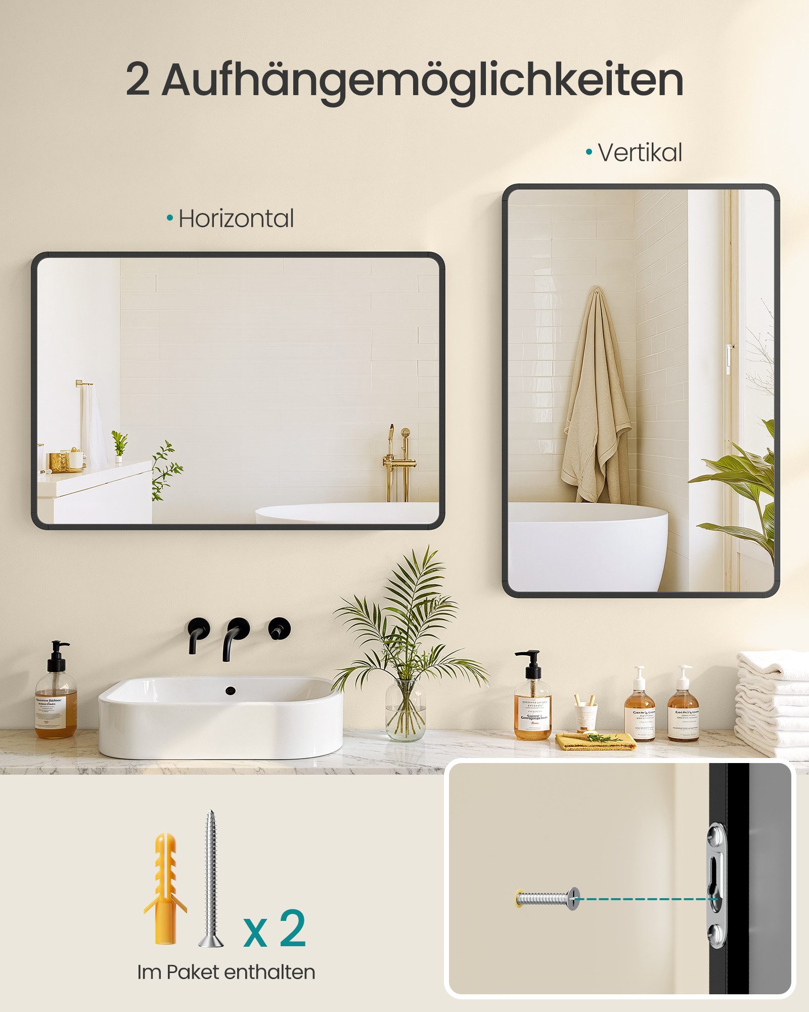 SONGMICS Wandspiegel, Badspiegel, Spiegel für Bad, günstig online kaufen