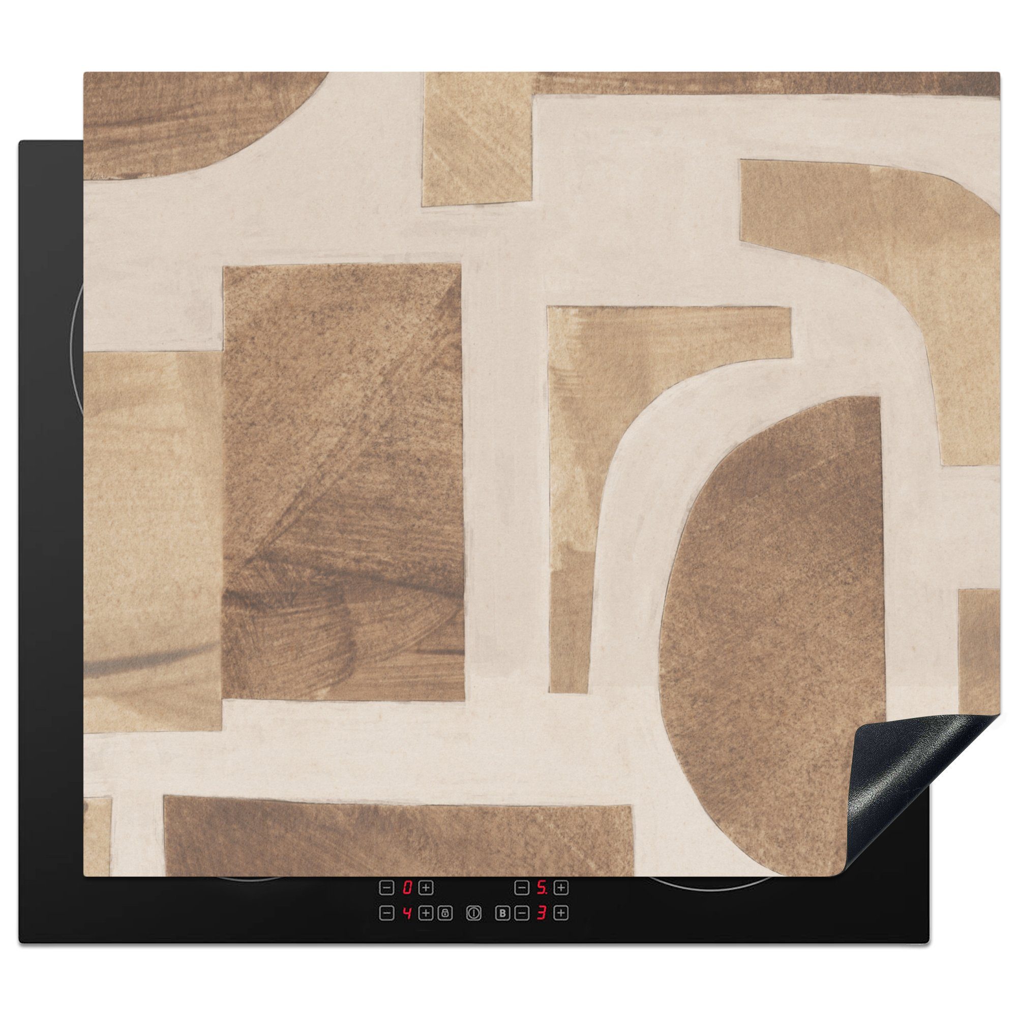 MuchoWow Herdblende-/Abdeckplatte Formen - Abstrakt - Puzzle - Holz, Vinyl, (1 tlg), 60x52 cm, Mobile Arbeitsfläche nutzbar, Ceranfeldabdeckung