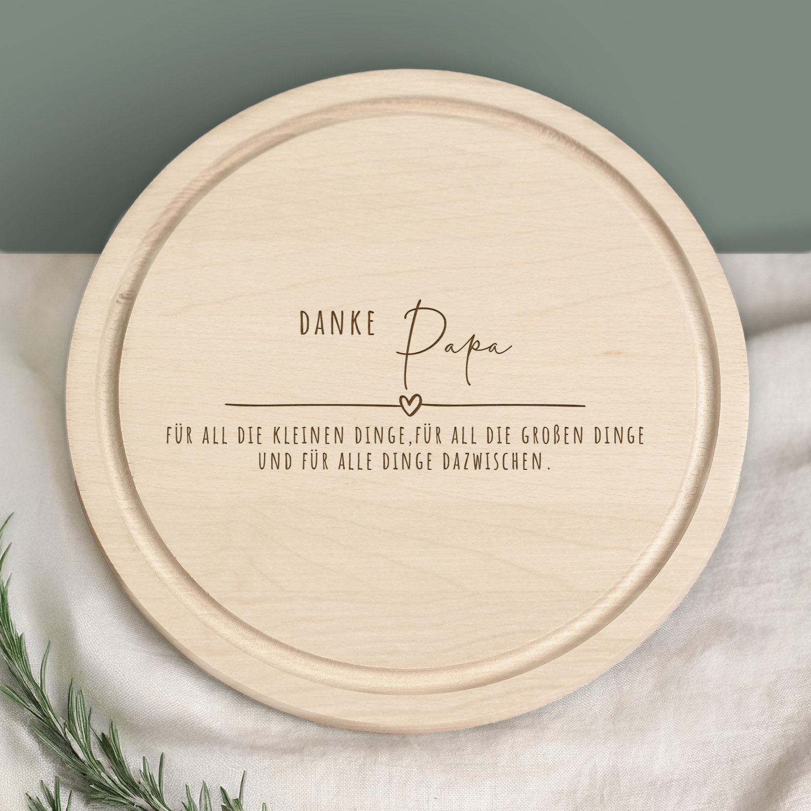 hellomini Frühstücksbrett Frühstücksbrettchen Rund Buche "Danke Papa" Geschenk zum Vatertag, Holz, (1-St), mit Gravur, Vatertagsspruch