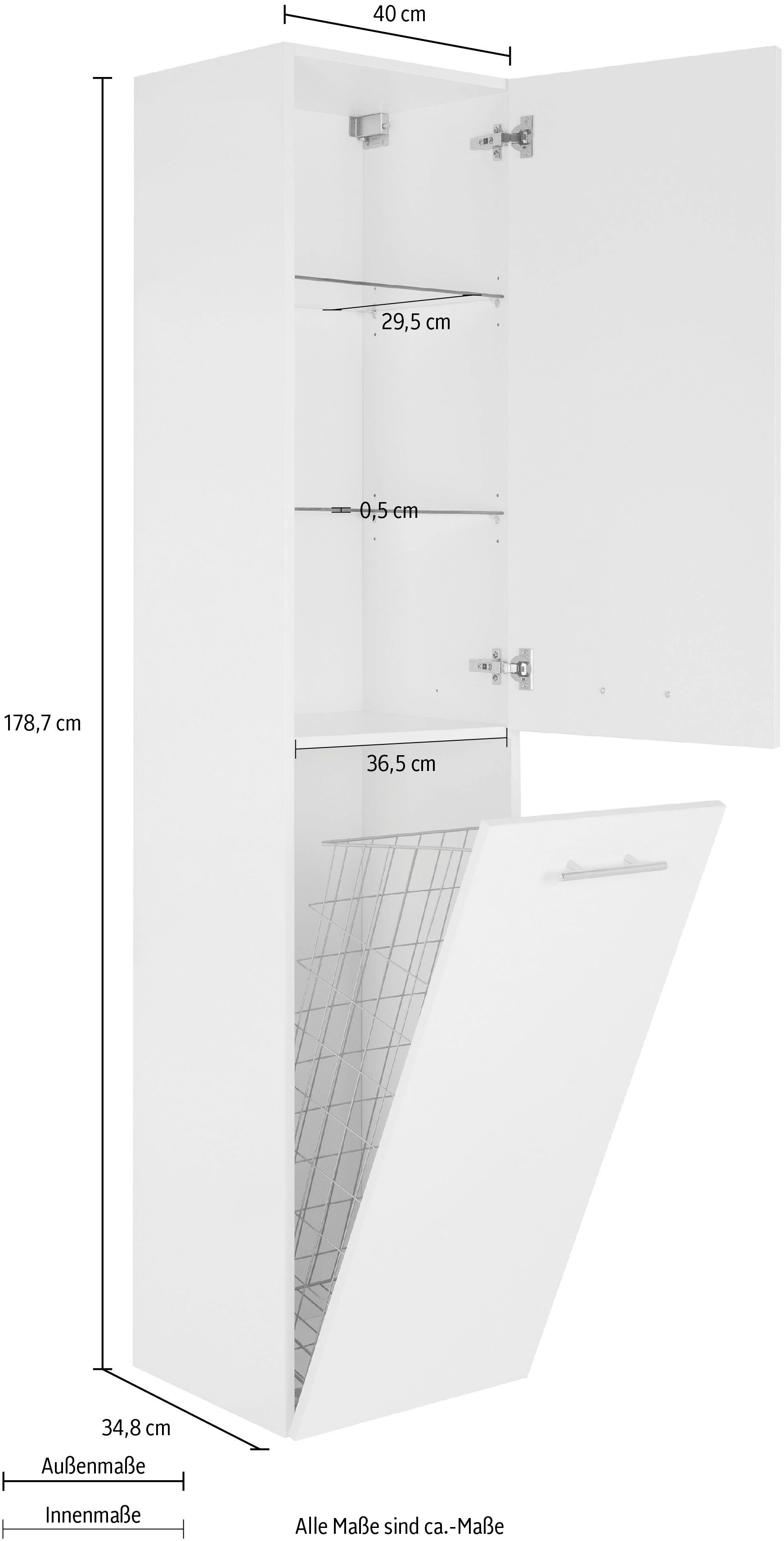 cm Eiche 3040, MARLIN Weiß Eiche Weiß | Hochschrank Breite 40 Struktur Struktur