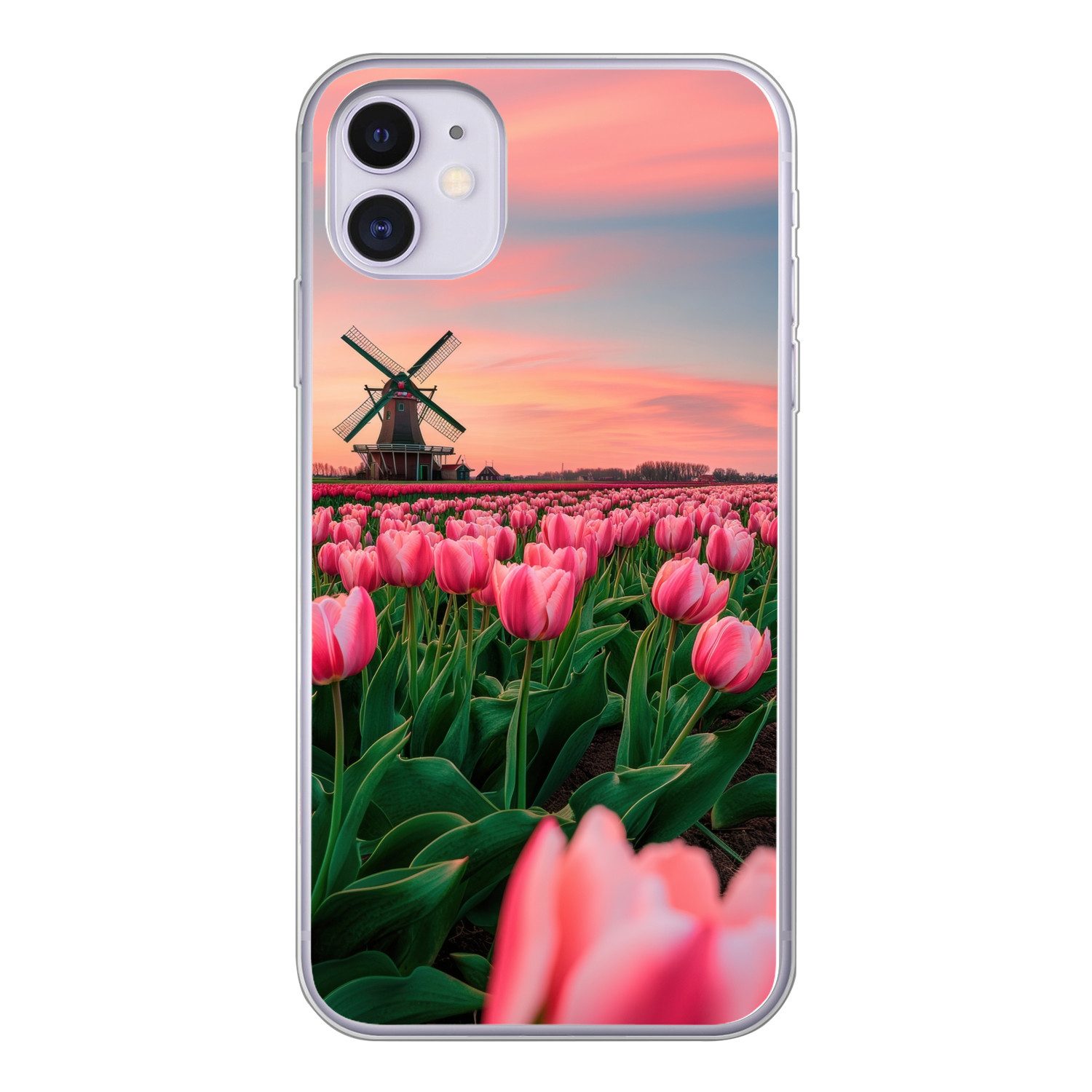 MuchoWow Handyhülle für Apple iPhone 11 Tulpen - Mühle - Niederlande, Smartphone-Bumper, Print, Handy Schutzhülle Dünn