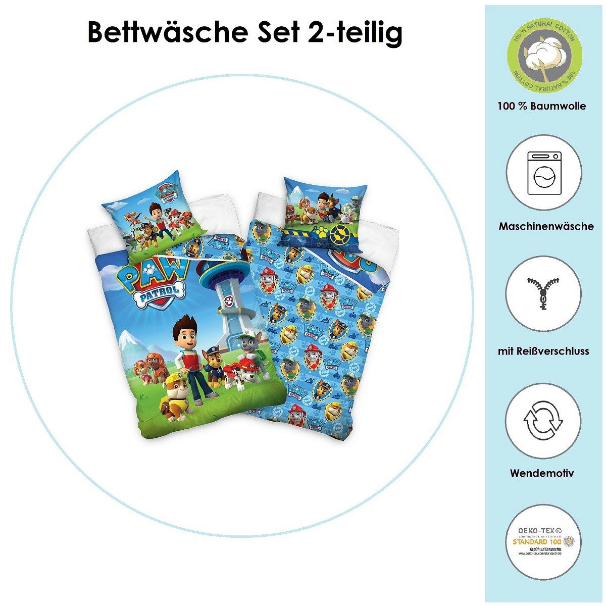 Familando Kinderbettwäsche Paw Patrol mit allen Charakteren 135x200 + 80x80 günstig online kaufen