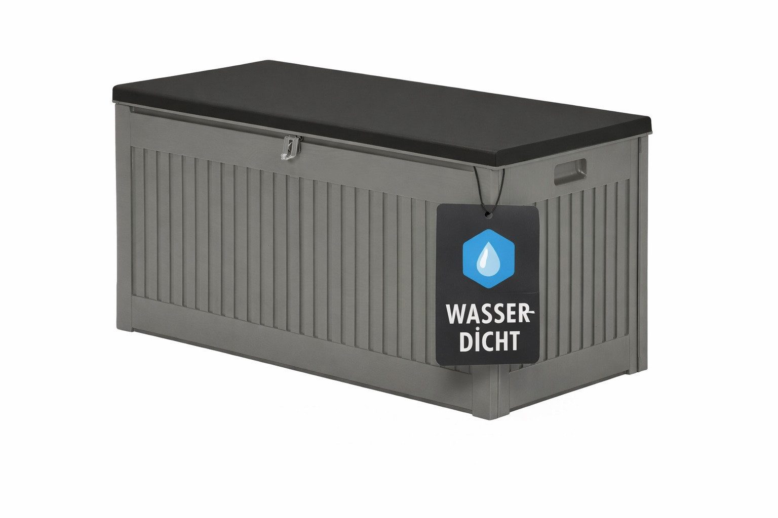 Garden Impressions Auflagenbox Jersey 270 Liter Kissenbox Gartenbox Aufbewahrungsbox Garten (Jersey Kissenbox 270 Liter, 1 St., Jersey Kissenbox 270 Liter), Deckel mit Hubautomatik wetterfest abschließbar
