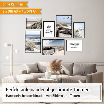 Hyggelig Home Poster Premium Poster Set - 7 Bilder Wandbilder Wohnzimmer Deko Collage, Meer (Set, 7 St), Knickfreie Lieferung Qualitätsdruck Dickes Papier