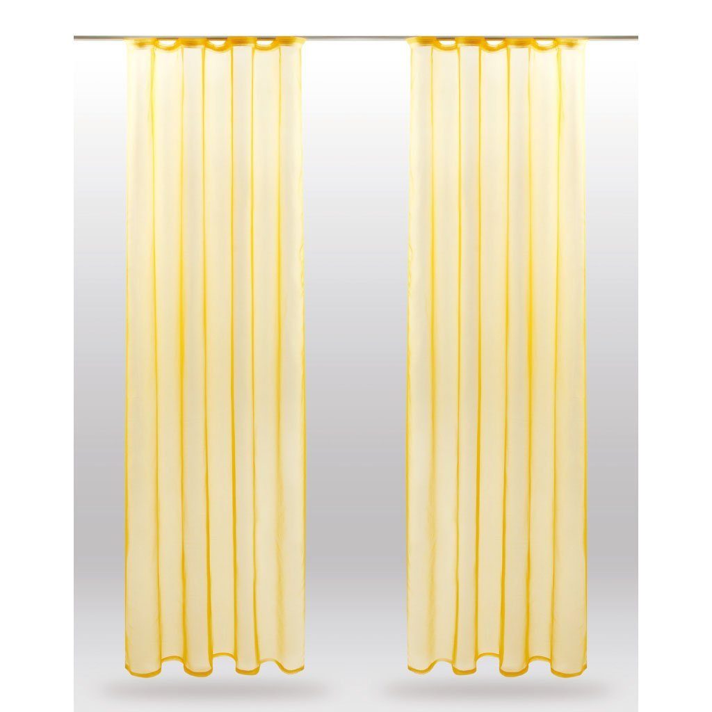 Vorhang, Bestlivings, Kräuselband (2 St), transparent, Voile, Gardinenset "Transparent" (2 Dekoschals mit Universalband) Gelb