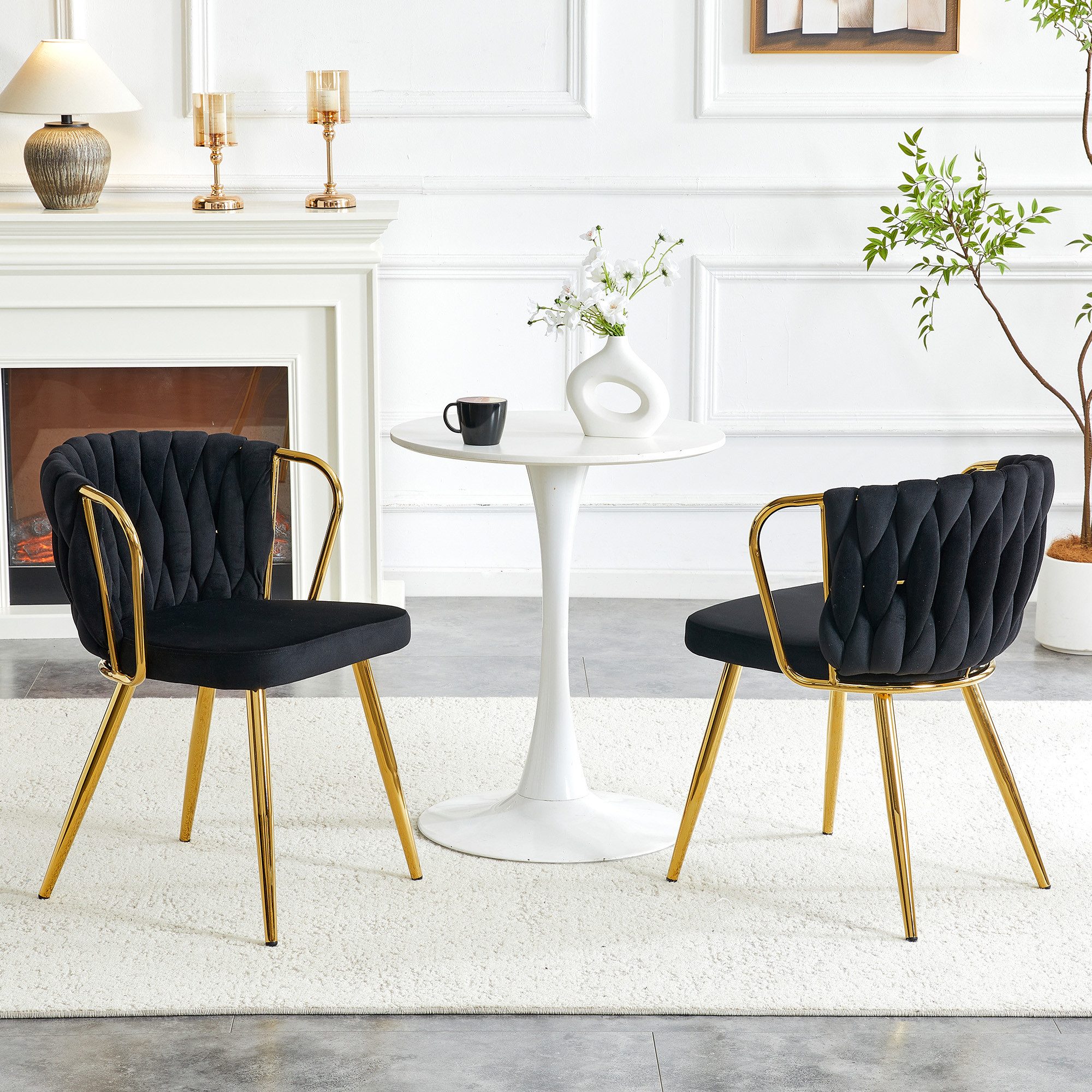 STILVORA Esszimmerstuhl Polsterstuhl Relaxsessel mit Samtbezug und Metallbeinen (Geflochtene Rückenlehne, Goldfinish, Schaumstoffpolster, bequem), für Esszimmer, Büro, Café, Restaurant und Wohnbereich