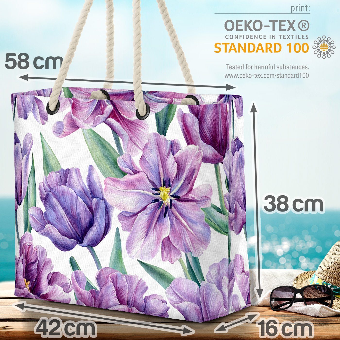 VOID Strandtasche (1-tlg), Lila Blumen Einkaufstasche Beach Ostern Bag Blumenmuster Tasche