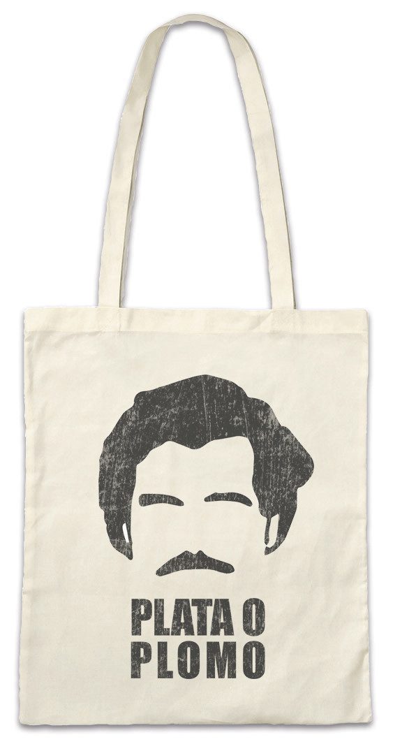 Beuteltasche Plata O Plomo Stofftasche Pablo Fun Narcos Quote Escobar Portrait