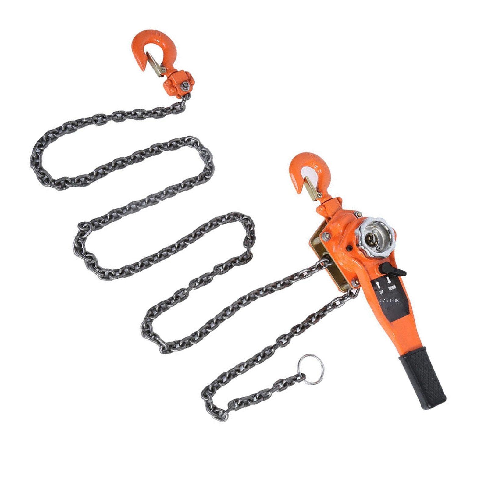 GARRYFIZH Kettenzug 0,75 t Kettenzug mit orangefarbener Kette, Ratschenhebel und Seilrolle, 0,75 t, orange Farbe, Manueller Blockheber