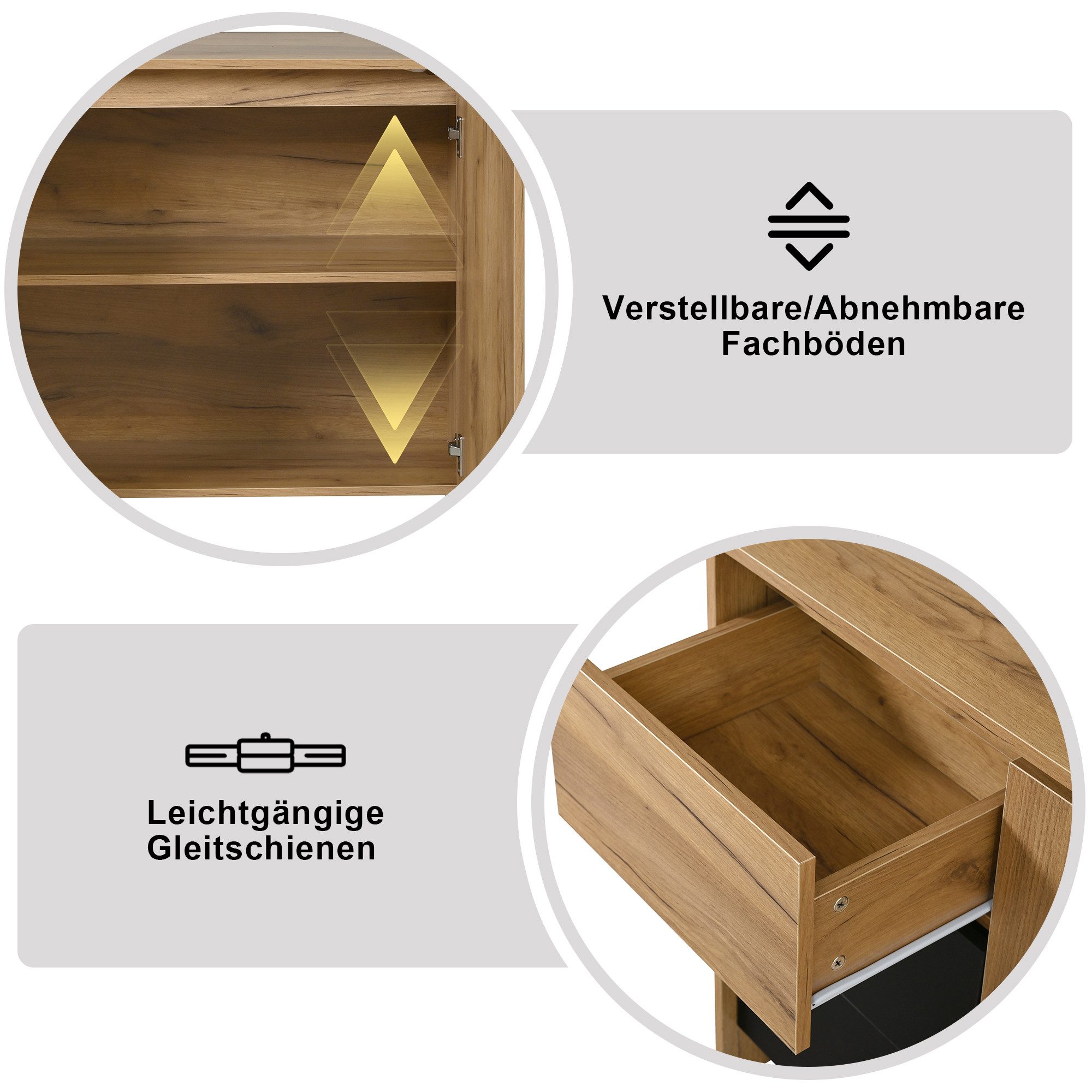 STILVORA Sideboard mit 3 Schubladen Kommode mit LED-Lichteffekte für Wohnzimmer Esszimmer (Küchenschrank Buffetschrank mit 2 Türen, Integrierte LED-Leuchten mit mehreren Farboptionen), als TV-Schrank oder Anrichte Aufbewahrungsschrank