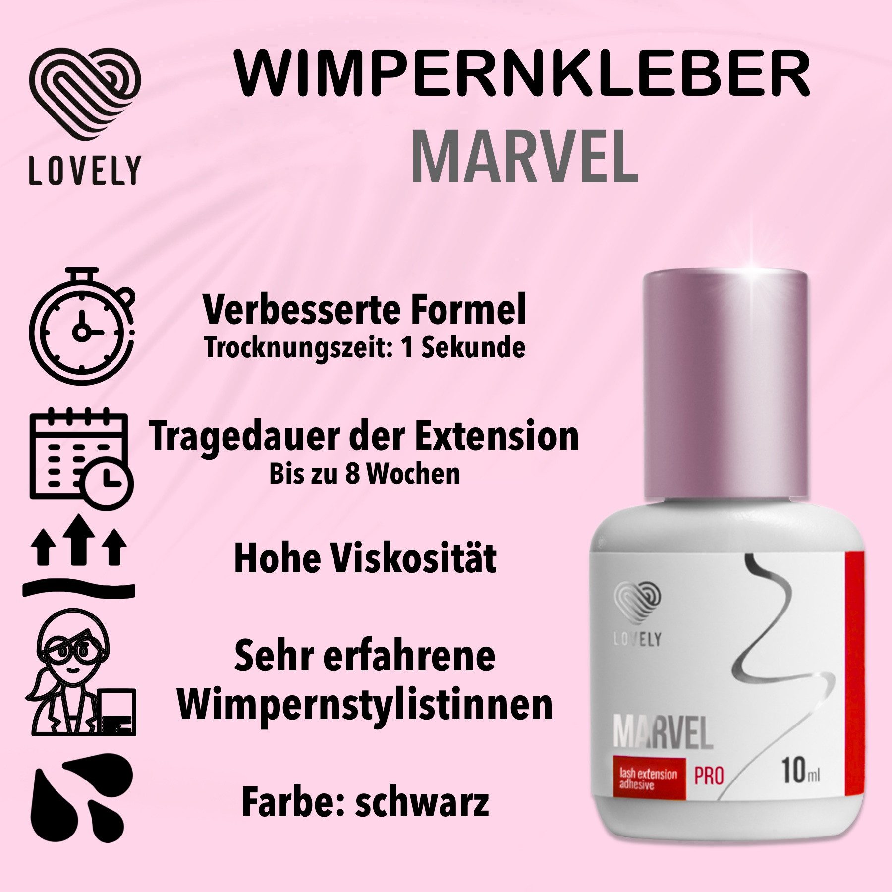Lovely Wimpernkleber Lovely Wimpernkleber Marvel 5ml & 10ml für Wimpernverlängerung, Für professionelle WImpernverlängerung, Schnelle Trocknungszeit
