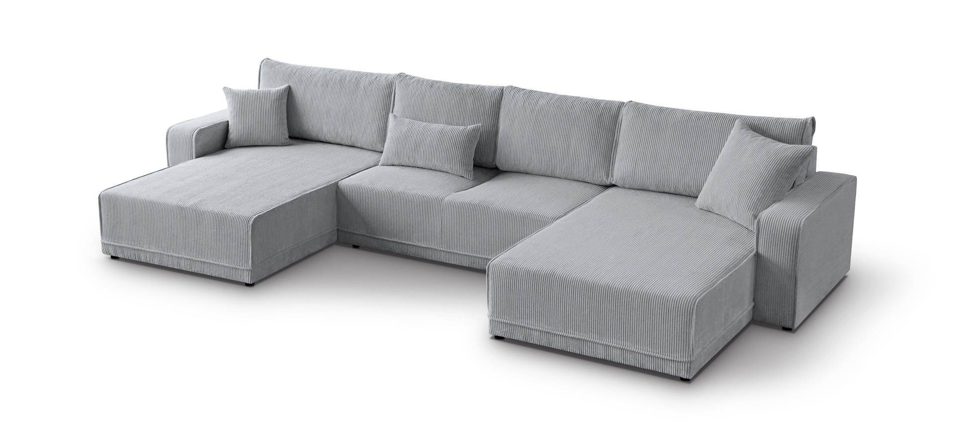 Wohnzimmer, 55) Polsterecke aus (poso und für U, Eckcouch Bettkasten Schlaffunktion Hellgrau Cordstoff, Primo U-Form Beautysofa Ecksofa mit