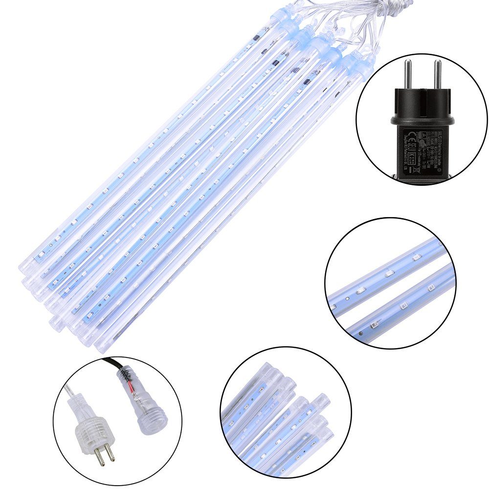Rosnek Weiß Regentropfen, 4 Eiszapfen LED-Lichterkette Rohre,Weihnachten Meteorschauer 8 Warmes Stück