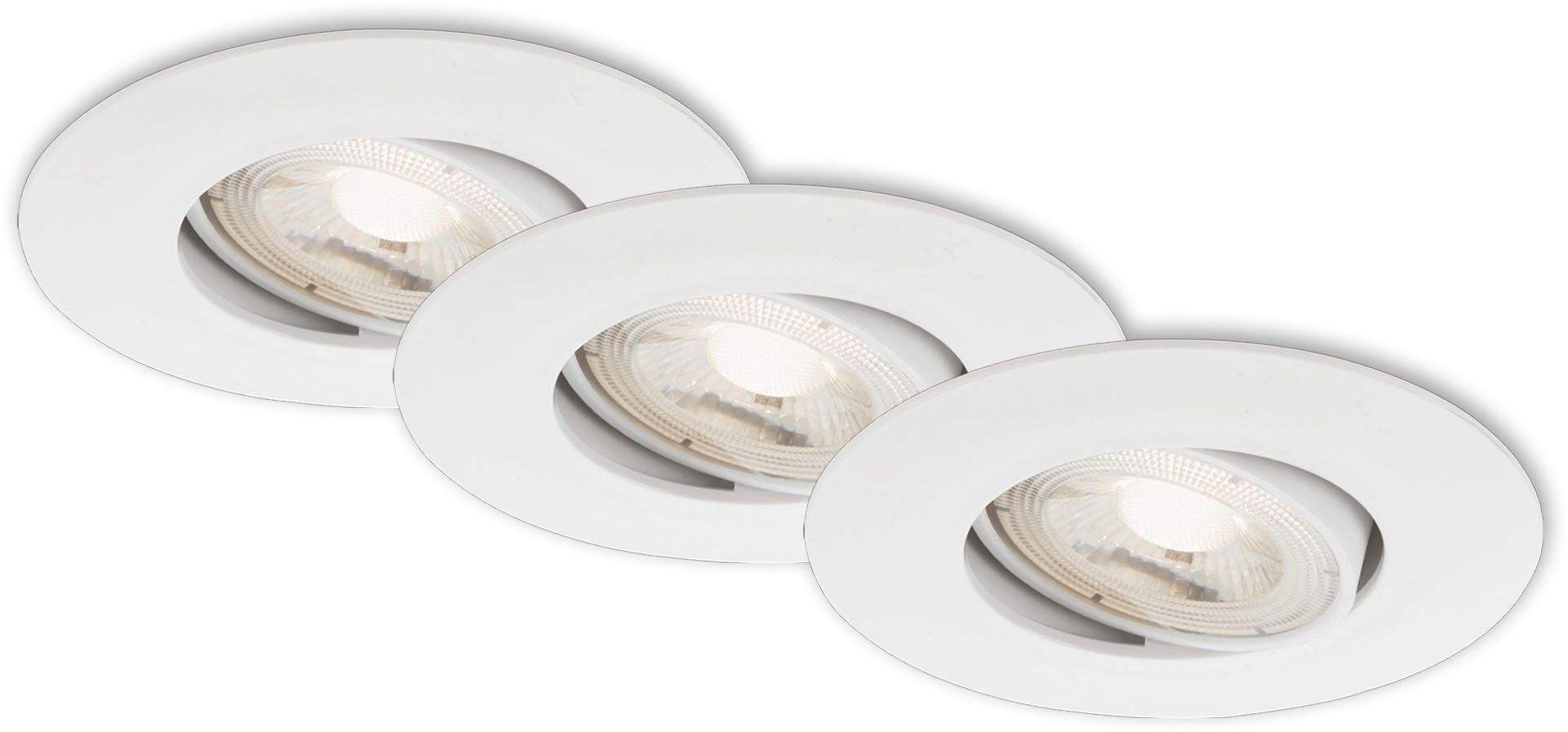 Briloner Leuchten LED Einbauleuchte 7048036 KULANA, LED fest integriert, Warmweiß, 3er Set, Прожектори schwenkbar, stufenlos dimmbar, weiß