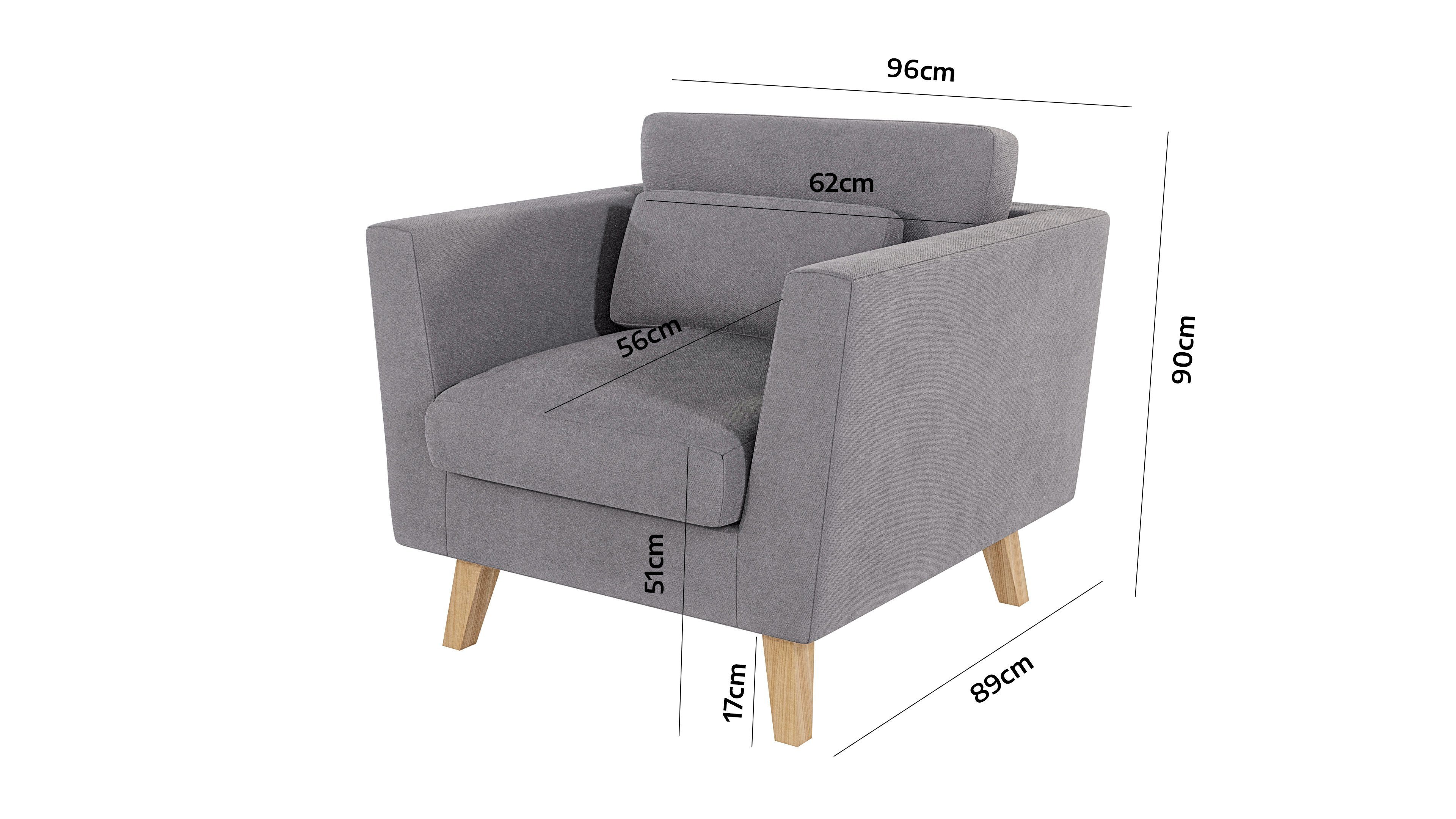 skandinavischen Sessel Wellenfederung mit im S-Style Angeles Grau Design, Möbel