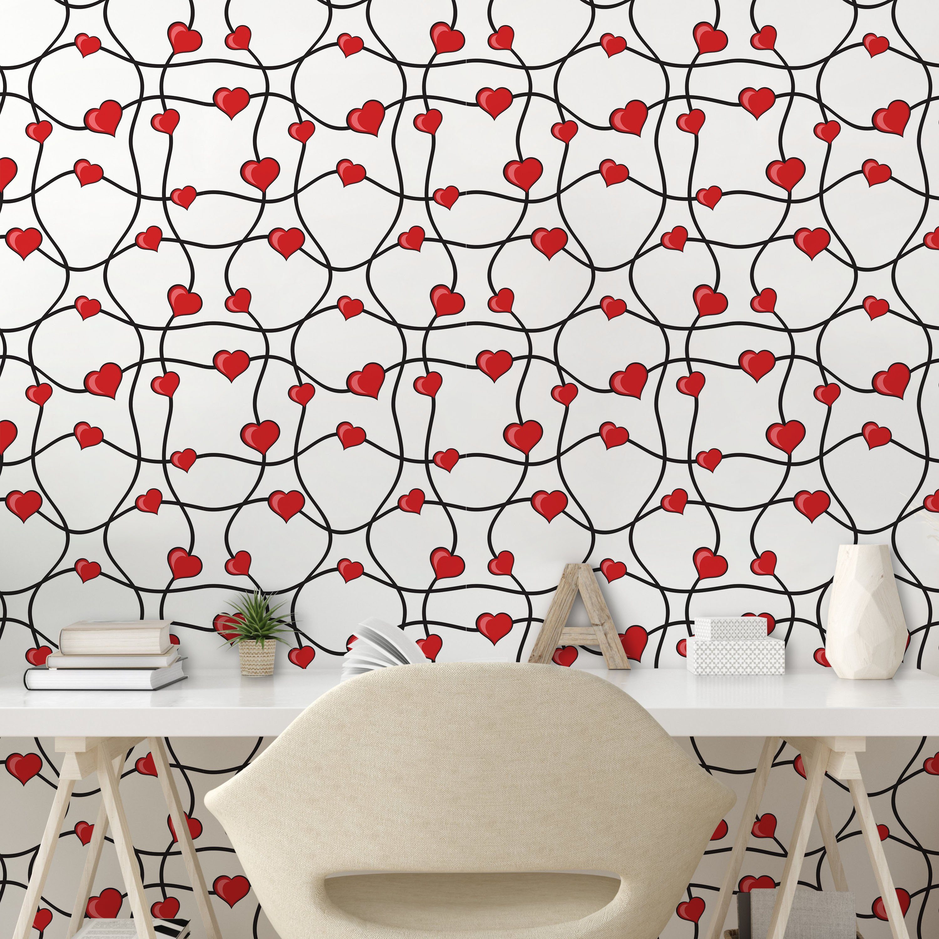 Abakuhaus Vinyltapete selbstklebendes Wohnzimmer Küchenakzent, Valentines geometrische Herzen