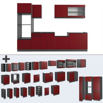 Livinity® Küchenzeile R-Line, Rot/Anthrazit, 300 cm mit Hochschrank, AP Marmor