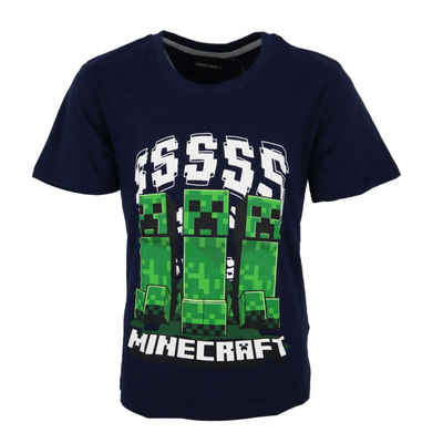 Minecraft T-Shirt »Creeper Kinder kurzarm Shirt« Gr. 116 bis 152, 100% Baumwolle, Dunkelblau
