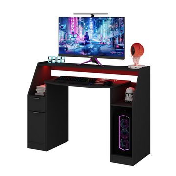 Livinity® Computertisch Gamingtisch Tails Schwarz mit LED & QI-Ladestation