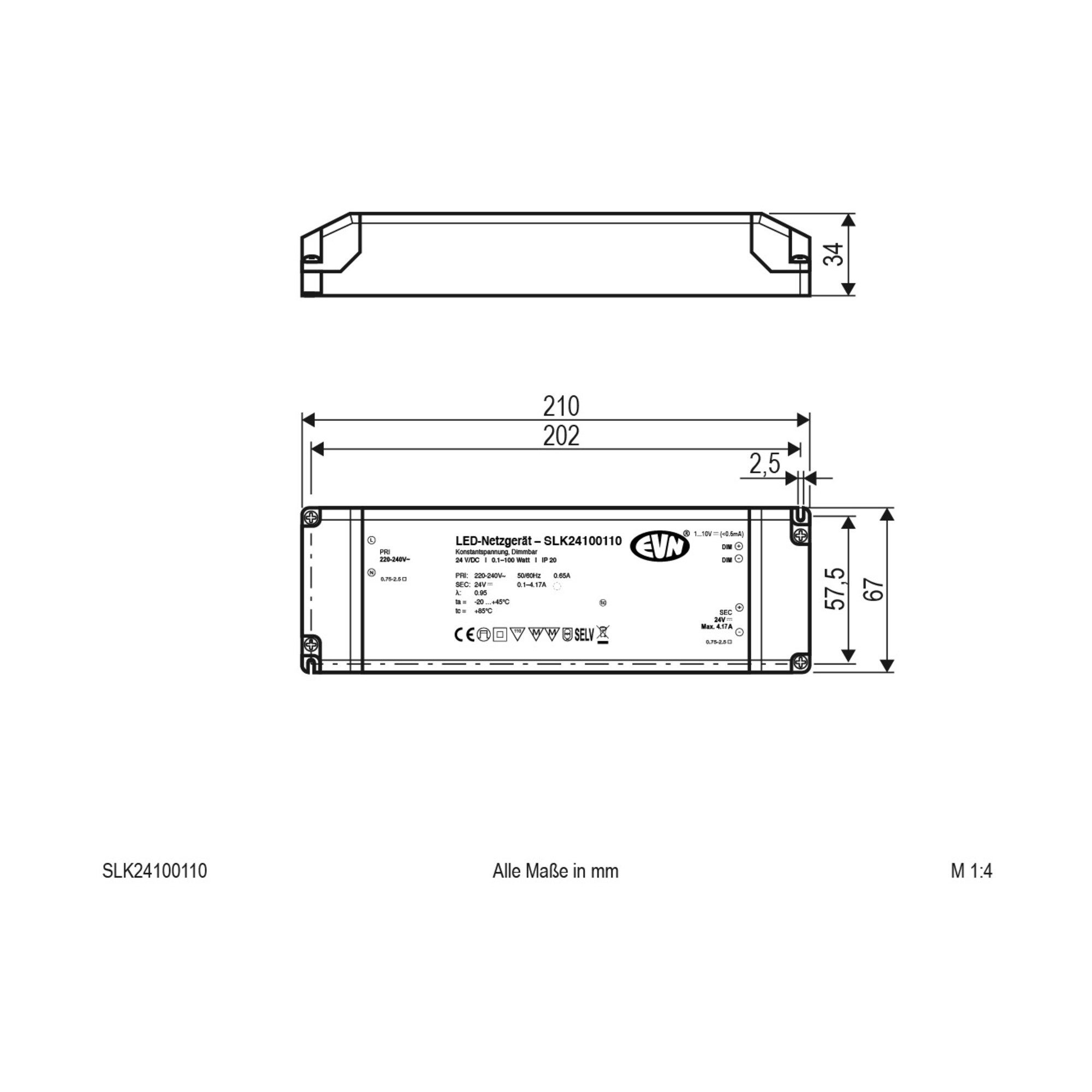 Contorion EVN Lichttechnik LED-Netzgerät 24VDC 0,1-100W IP20 SLK24100110 Steckdosenleiste
