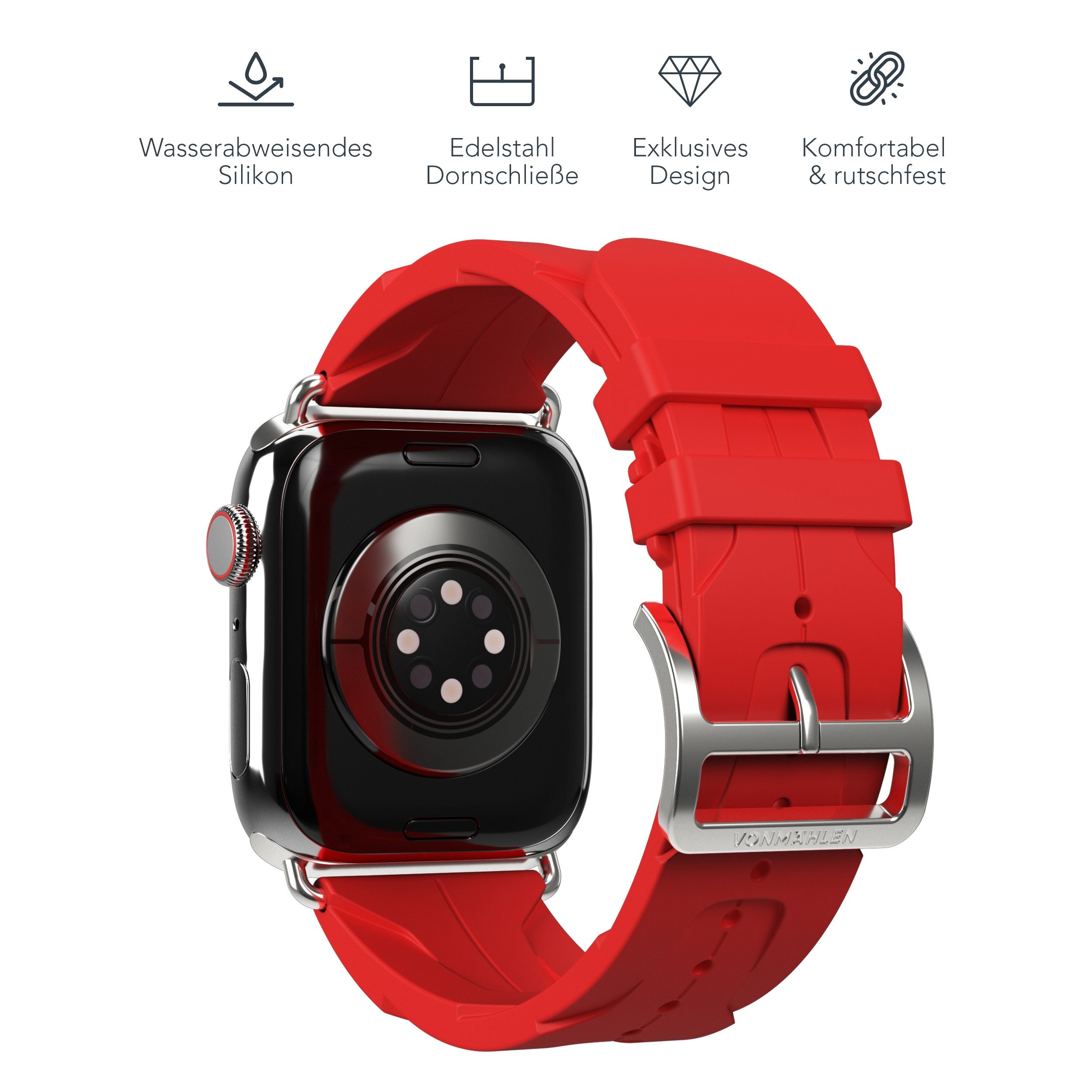 VONMÄHLEN Smartwatch-Armband A. R. Exclusive Band, exclusives Design, wasserabweisendes und recyceltes Silikon