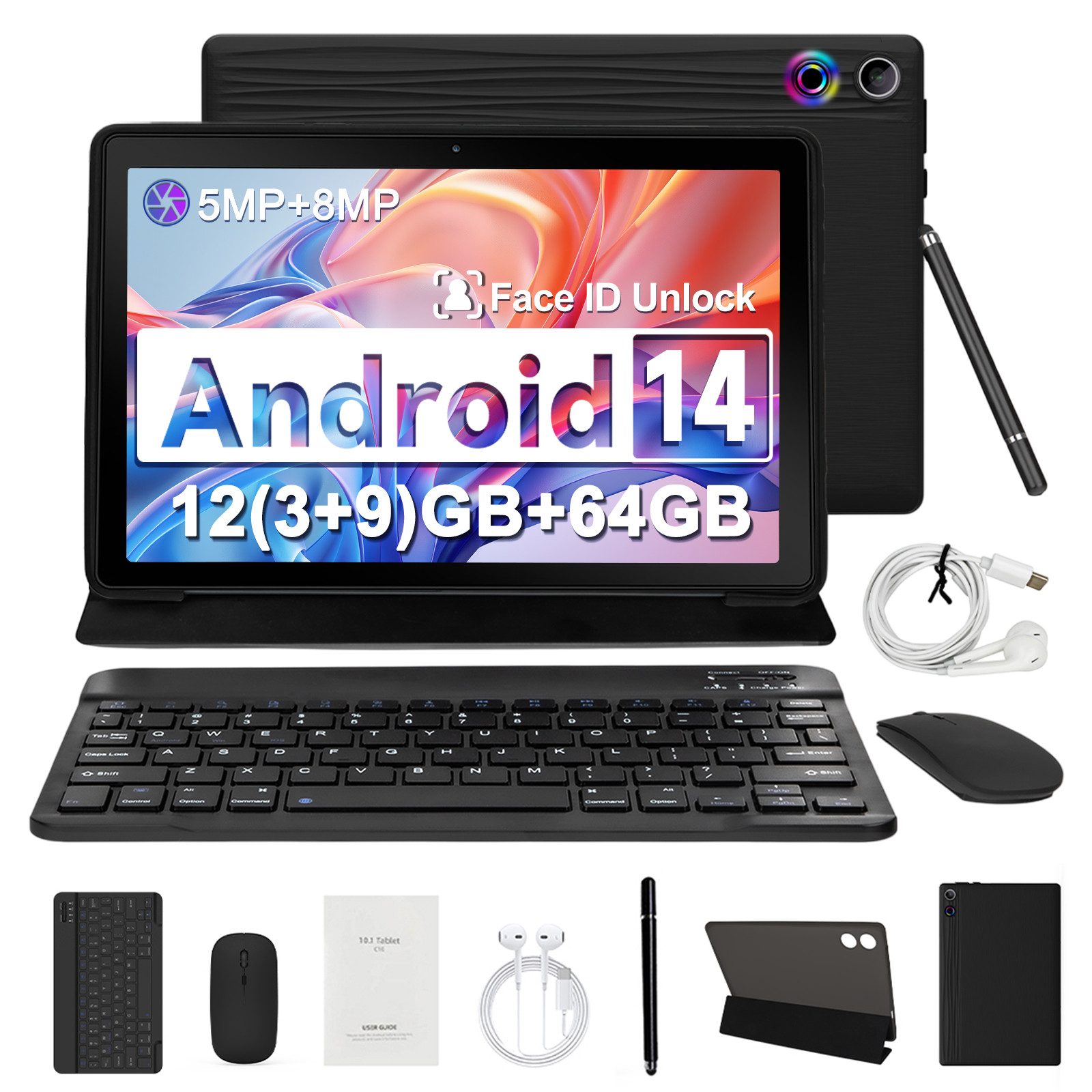 Bluetooth-Tastatur Maus Kopfhörer Stift Schutzhülle 64G Tablet