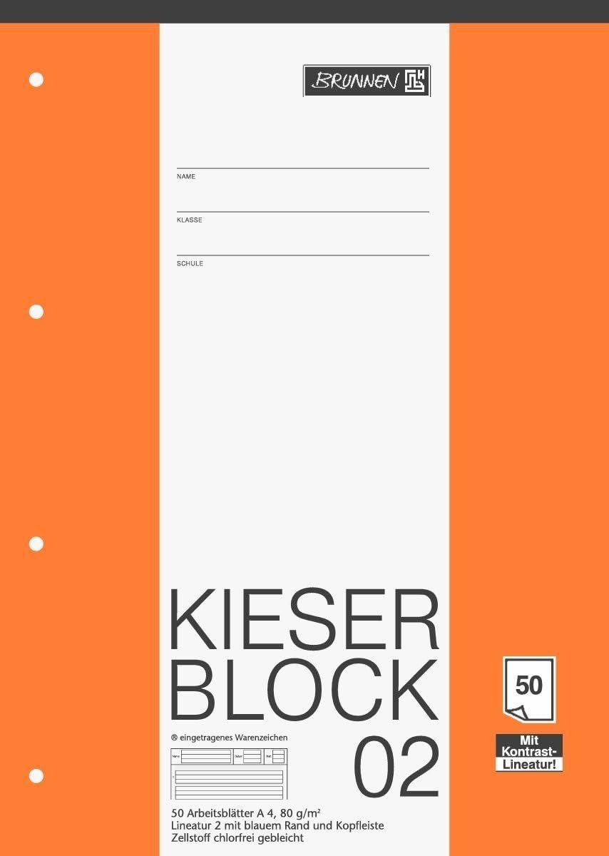 BRUNNEN Collegeblock BRUNNEN KIESER-Block DIN A4 Lineatur 02 Kontrastlineatur 50 Blatt