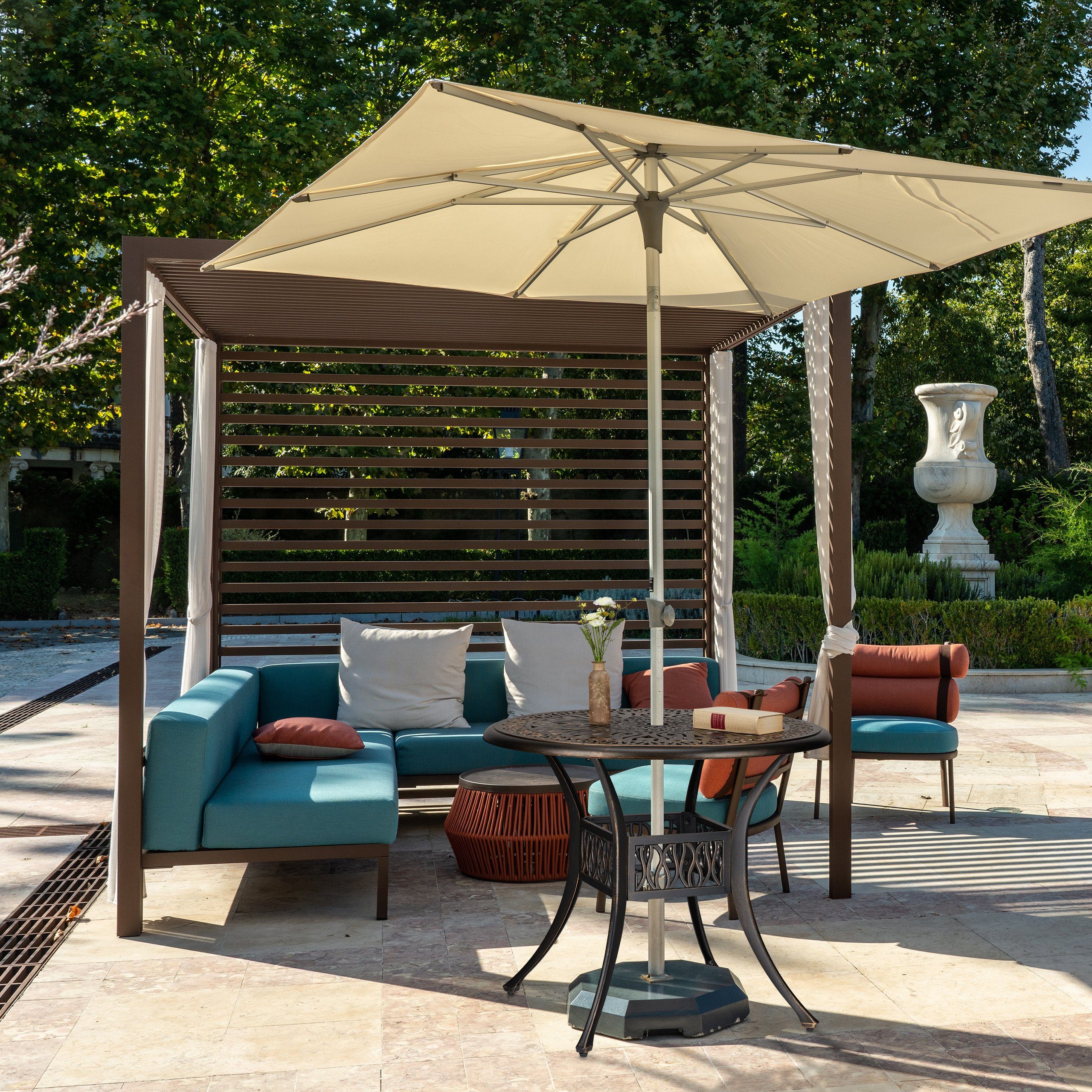 relaxdays Gartentisch Antiker Gartentisch mit Schirmloch (Einzelartikel, 1-St., 1-teilig), Schwarz-Bronze