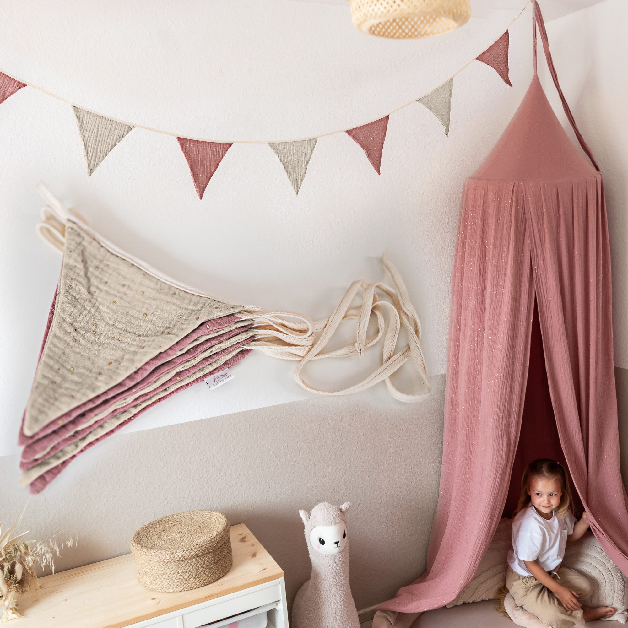 lilimaus Wimpelkette Sternenkette für Kinderzimmer - handgenähte Stoff-Girlande, handgefertigte Stoff-Girlande ca. 300 cm - Wimpel oder Sterne
