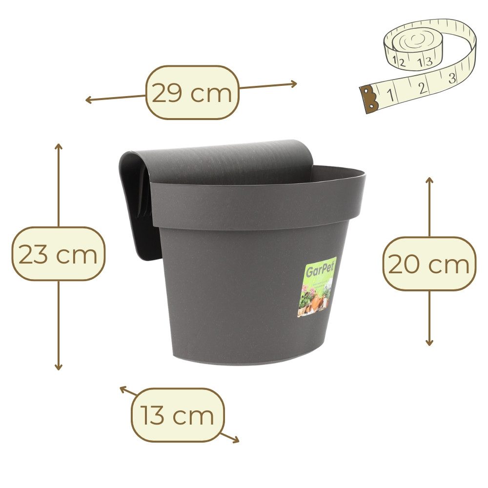 GarPet Balkonkasten 2er Set Geländertopf Balkon Wasserspeicher Blumentopf Zaun Anthrazit