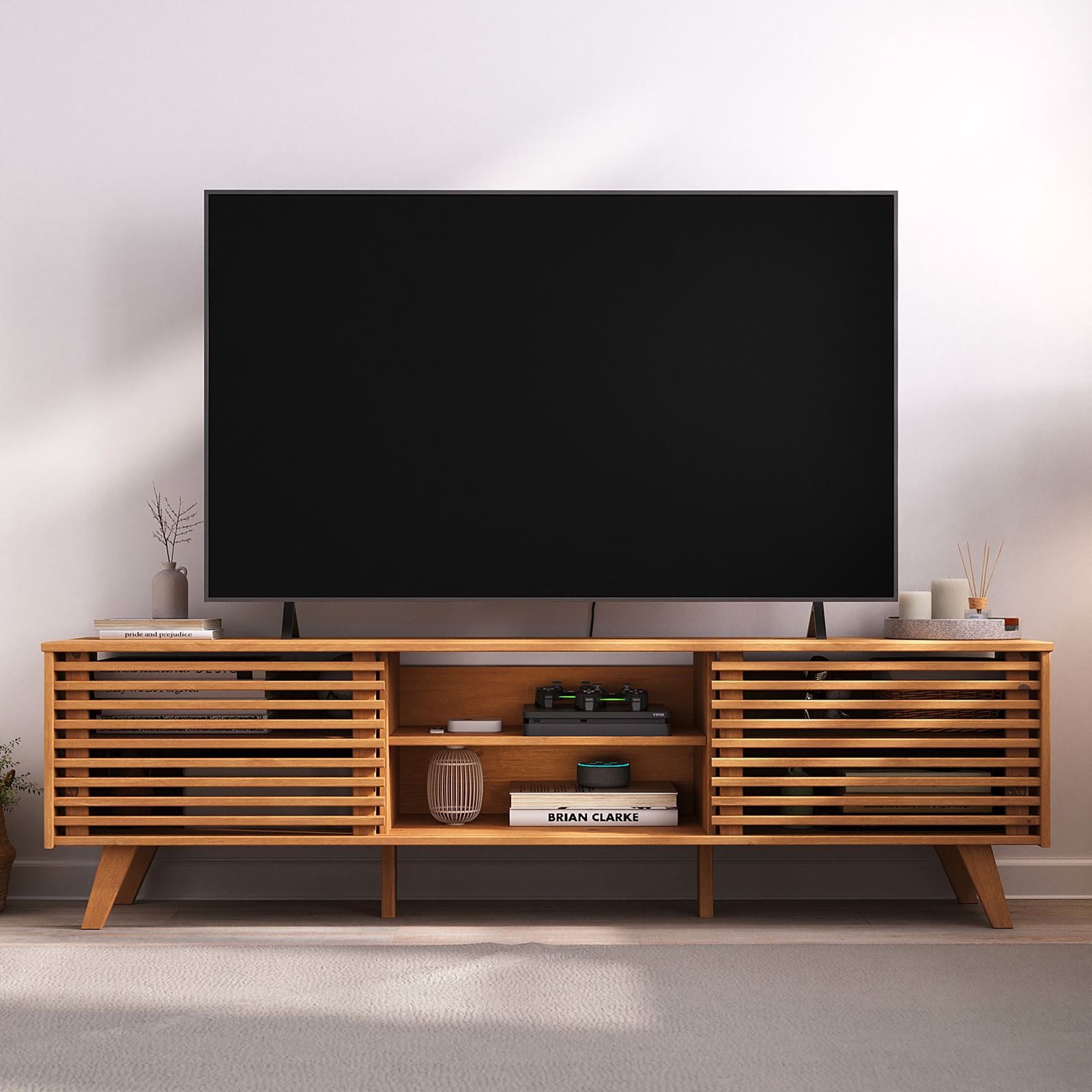 IDIMEX Lowboard RIAN, Modernes TV Möbel mit Schiebetüren aus Massivholz Eic günstig online kaufen