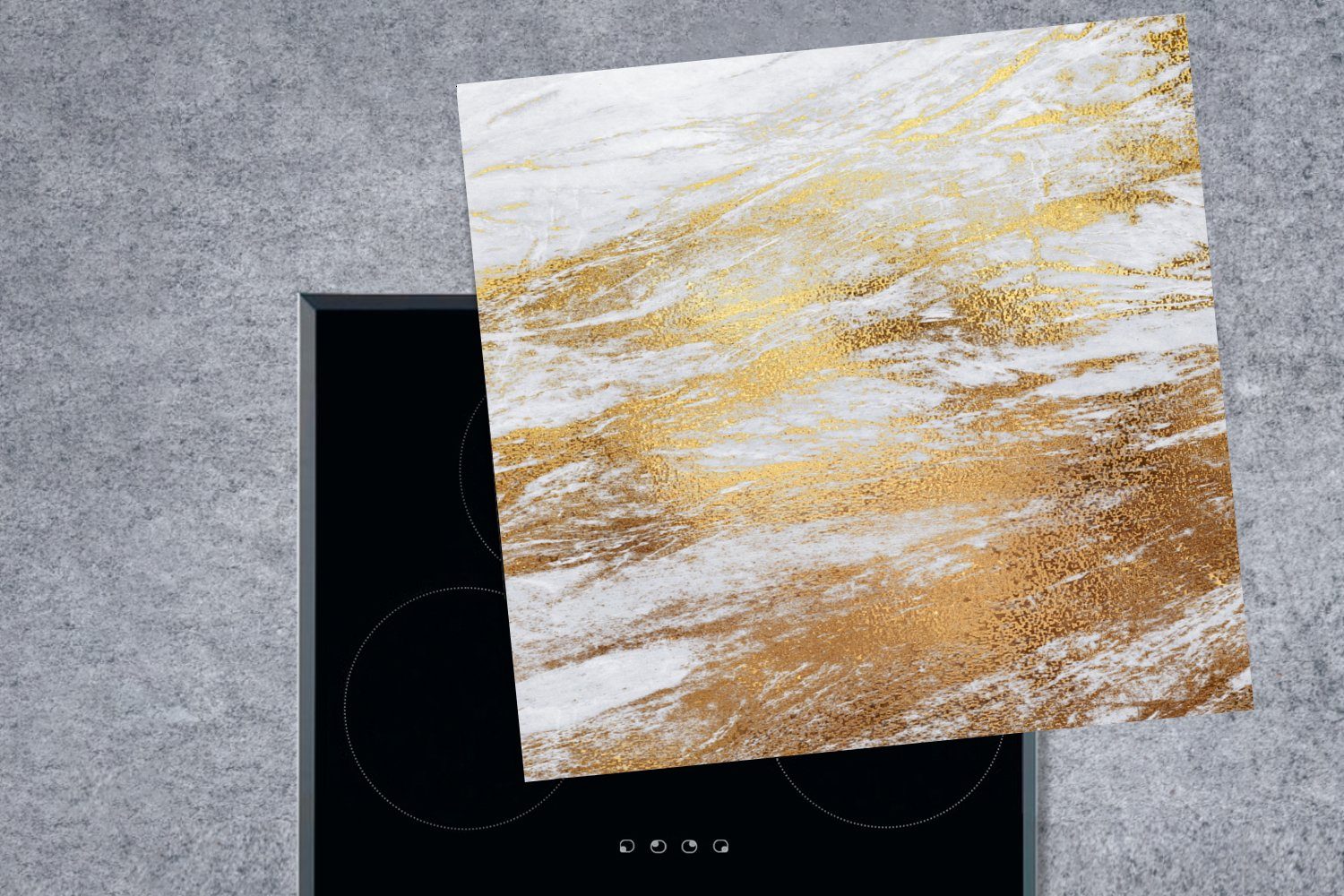 Vinyl, Ceranfeldabdeckung, tlg), Grau - 78x78 MuchoWow Arbeitsplatte küche Marmor cm, - (1 Herdblende-/Abdeckplatte für Gold,