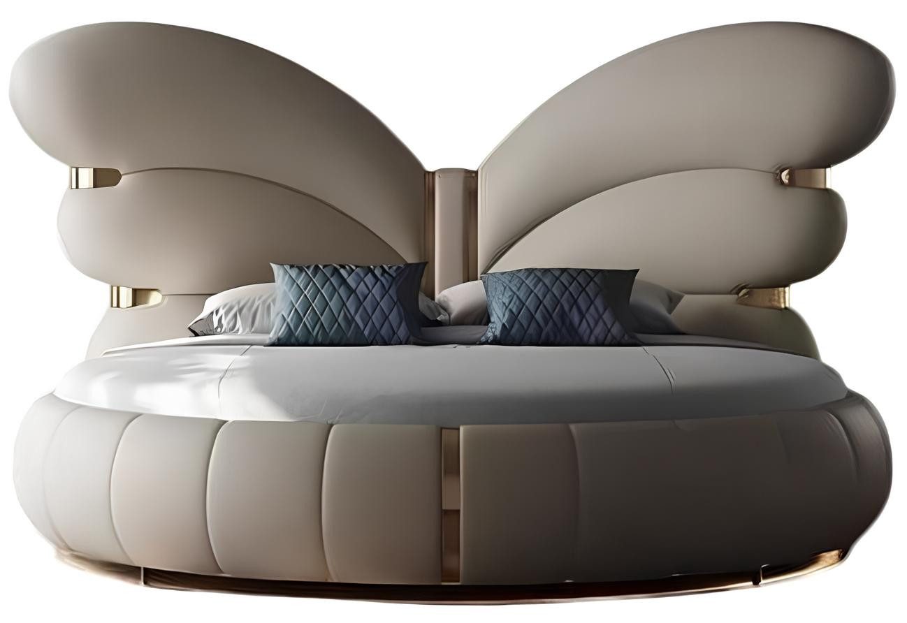 JVmoebel Rundbett Luxus Rundbett Schmetterling Beige – Elegantes Polsterdesign (Bett ohne Matratze), Made in Europa