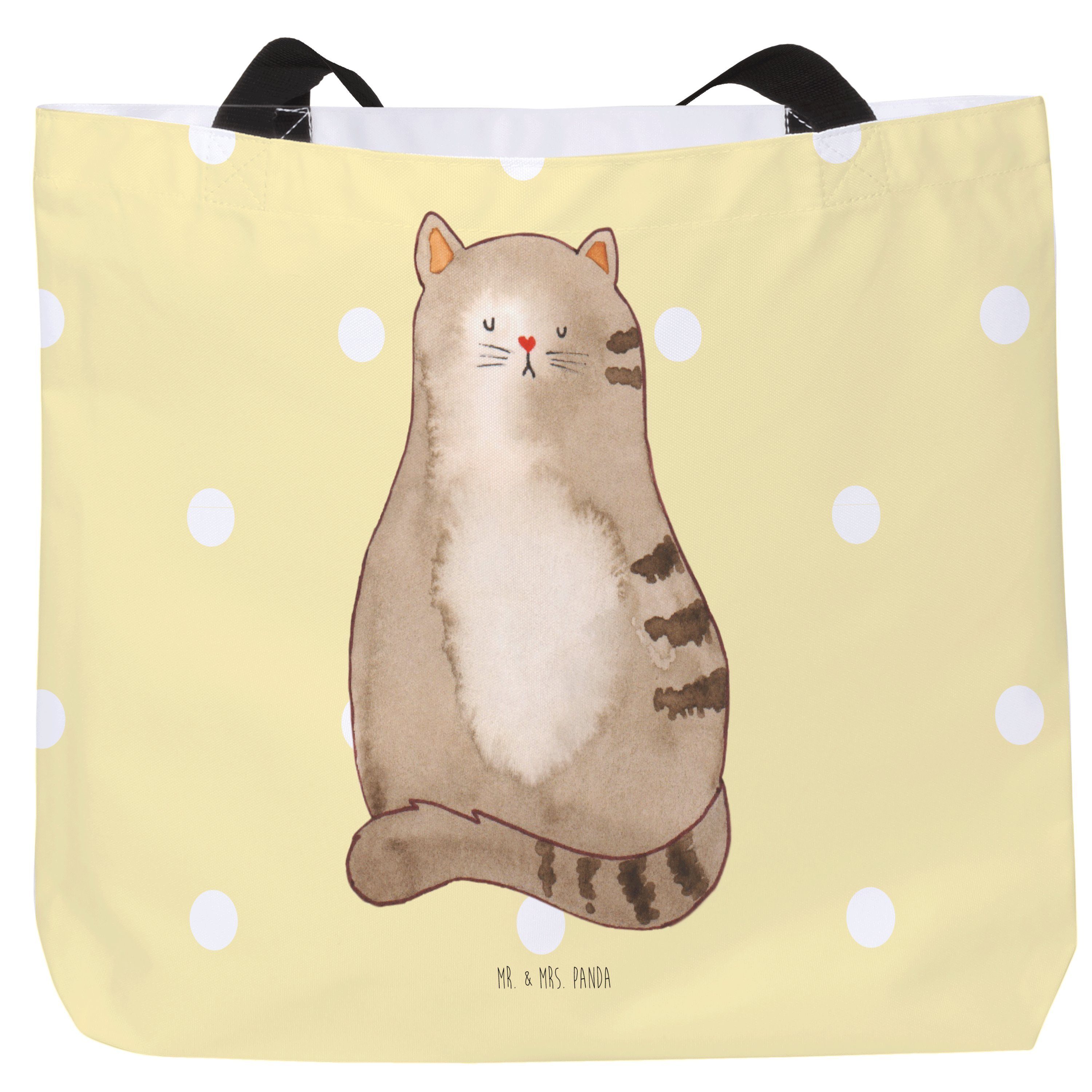 Mr. & Mrs. Panda Shopper Katze sitzend - Gelb Pastell - Geschenk, Einkaufstasche, flauschig, K (1-tlg)