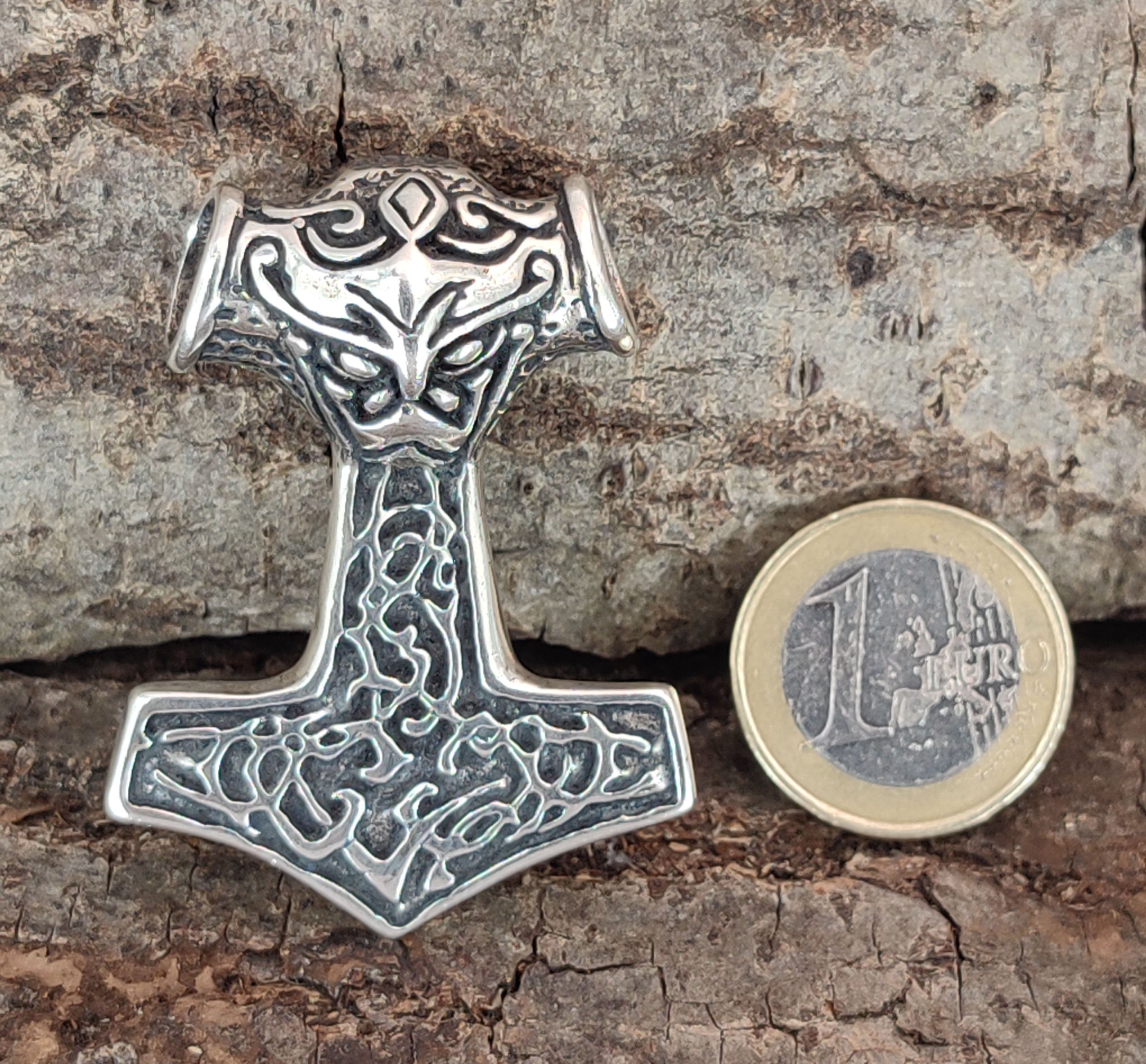 Thorhammer Thorshammer Mjöllnir 925 Leather Anhänger Kettenanhänger Thor of Kiss großer Silber