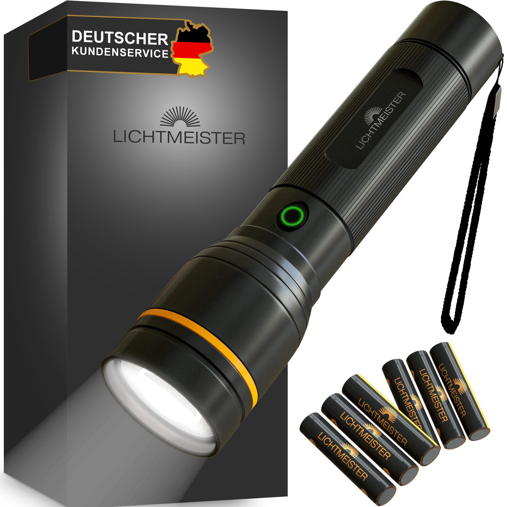 Lichtmeister Taschenlampe (500 Lumen mit AAA Batterien) - Taschenlampe LED