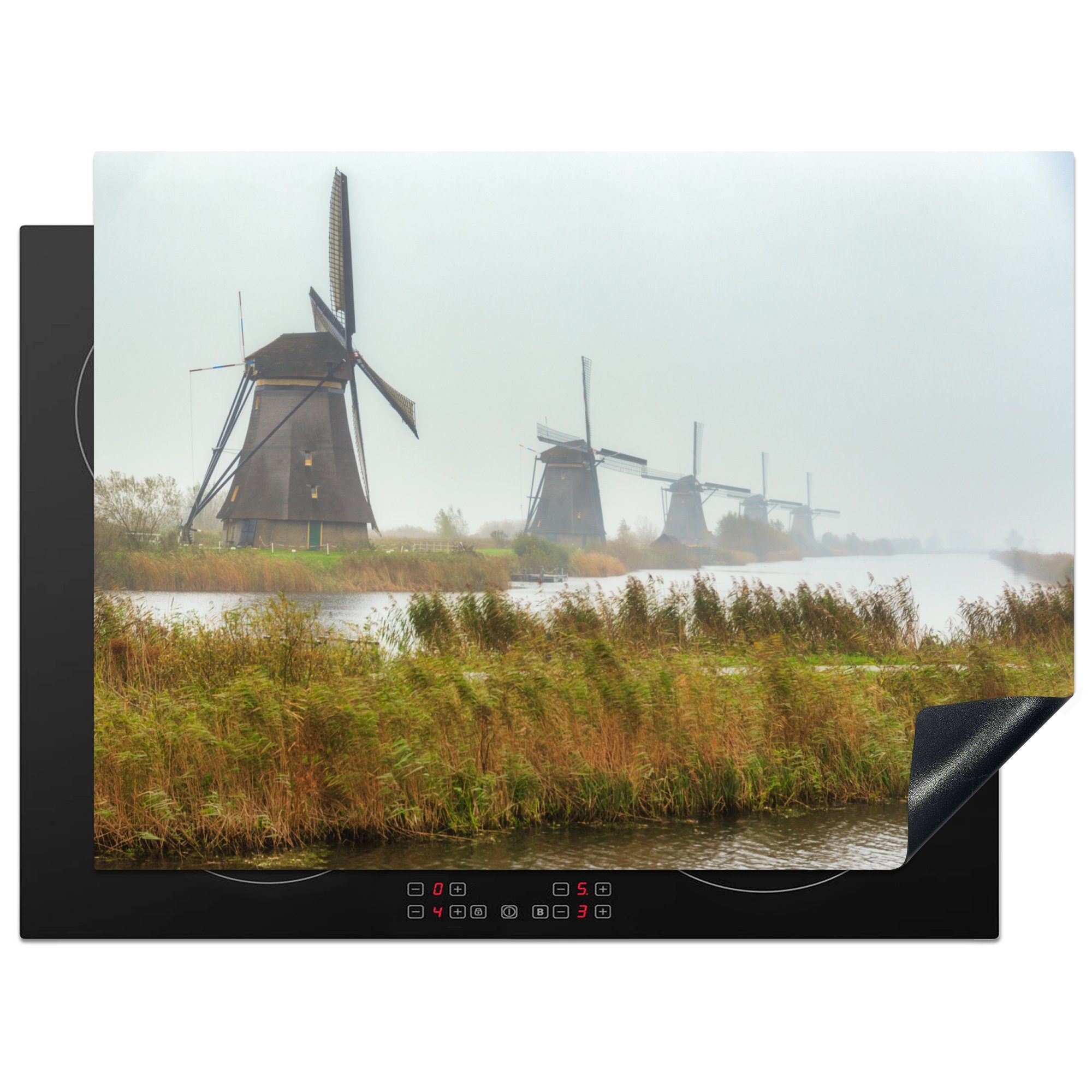 MuchoWow Herdblende-/Abdeckplatte Die jahrhundertealten Windmühlen cm, in Niederlanden, Ceranfeldabdeckung Vinyl, von Arbeitsfläche den Kinderdijk (1 Mobile 70x52 tlg), nutzbar