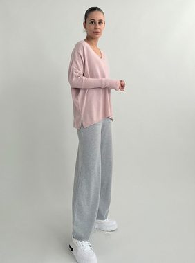 Zuckerwatte V-Ausschnitt-Pullover mit modisch hohem Armbund aus weicher Merino Cashmere Mischung