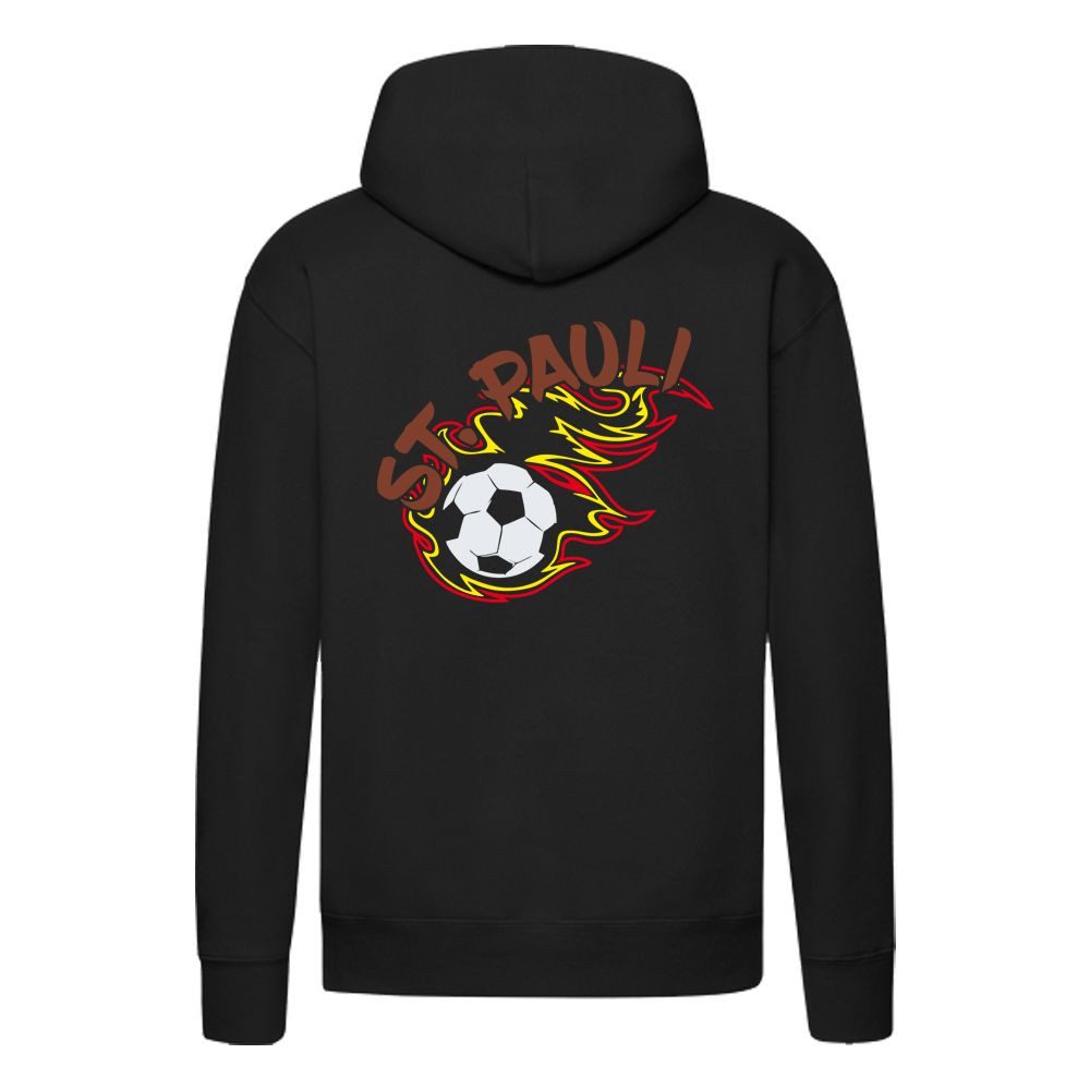 G-graphics Hoodie St. Pauli in flames – Feuer-Fussball – mit Front- & Backprint Unisex Pullover mit einem Motiv für den echten Fan