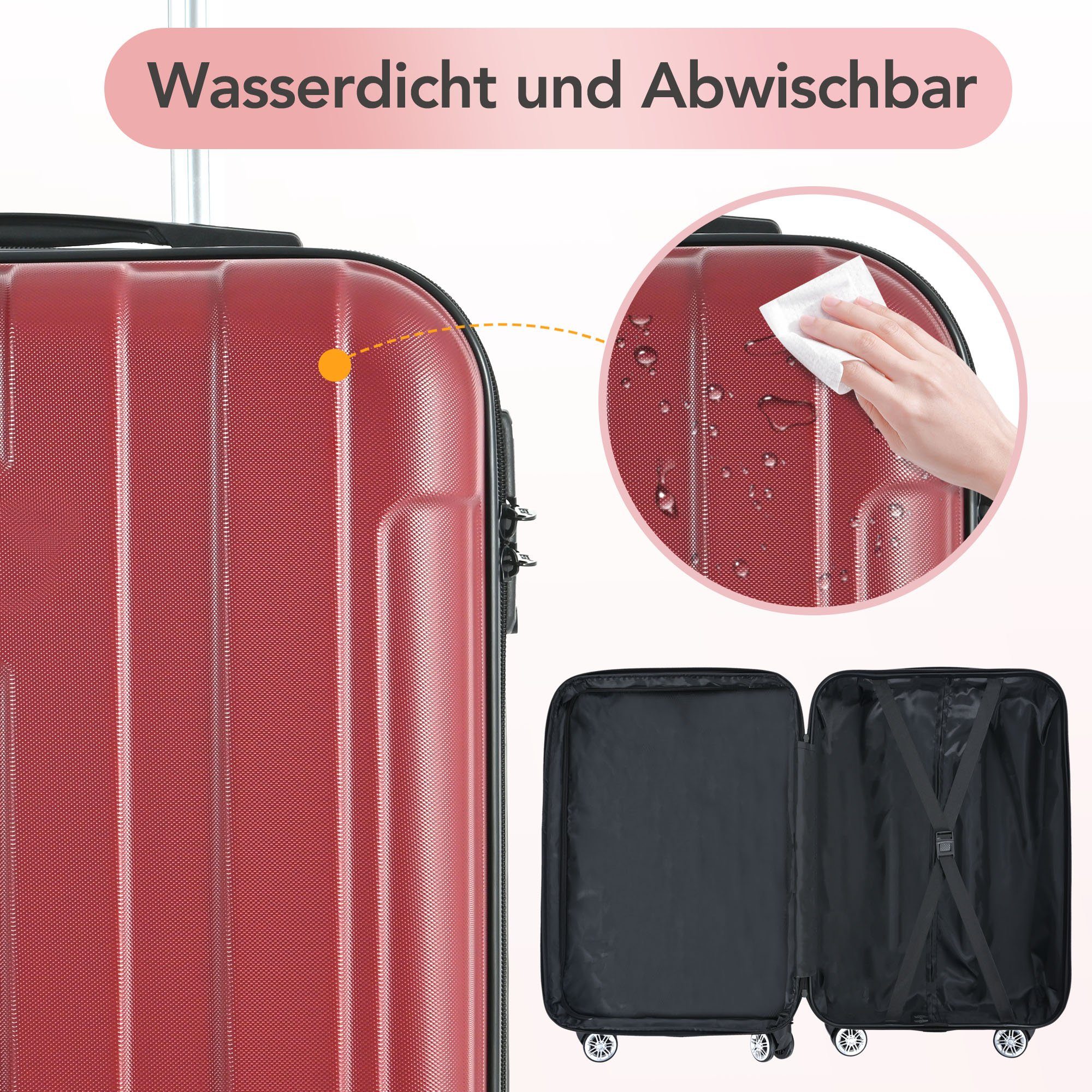 Hartschalen-Trolley Rot Seitengriff TSA-Schloss Koffer Erweiterbar PHOEBE Rollen, Universalrad, 4 Hartschalen-Handgepäck, CAT und mit