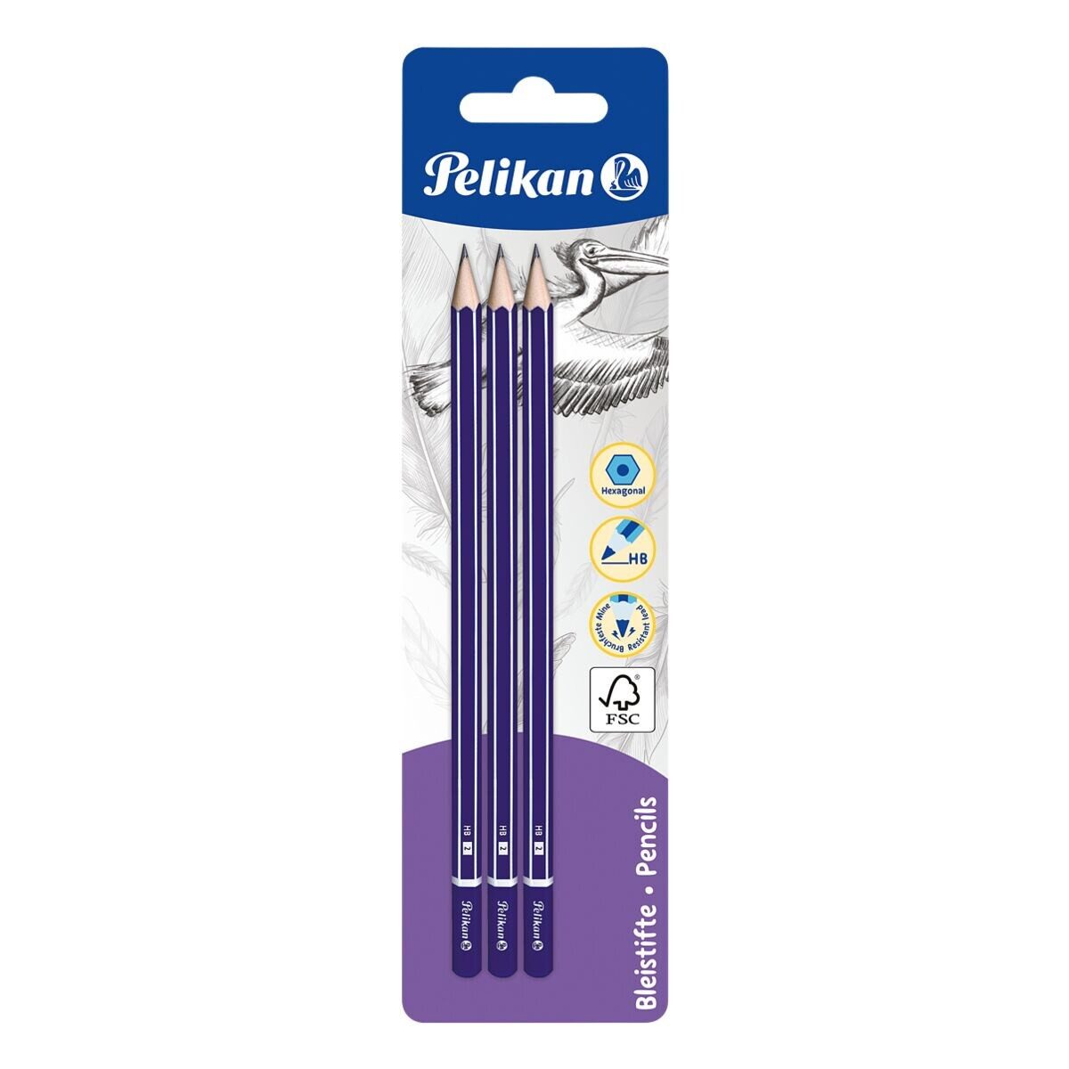 Pelikan Bleistift, (3-tlg), HB, ohne Radiergummi